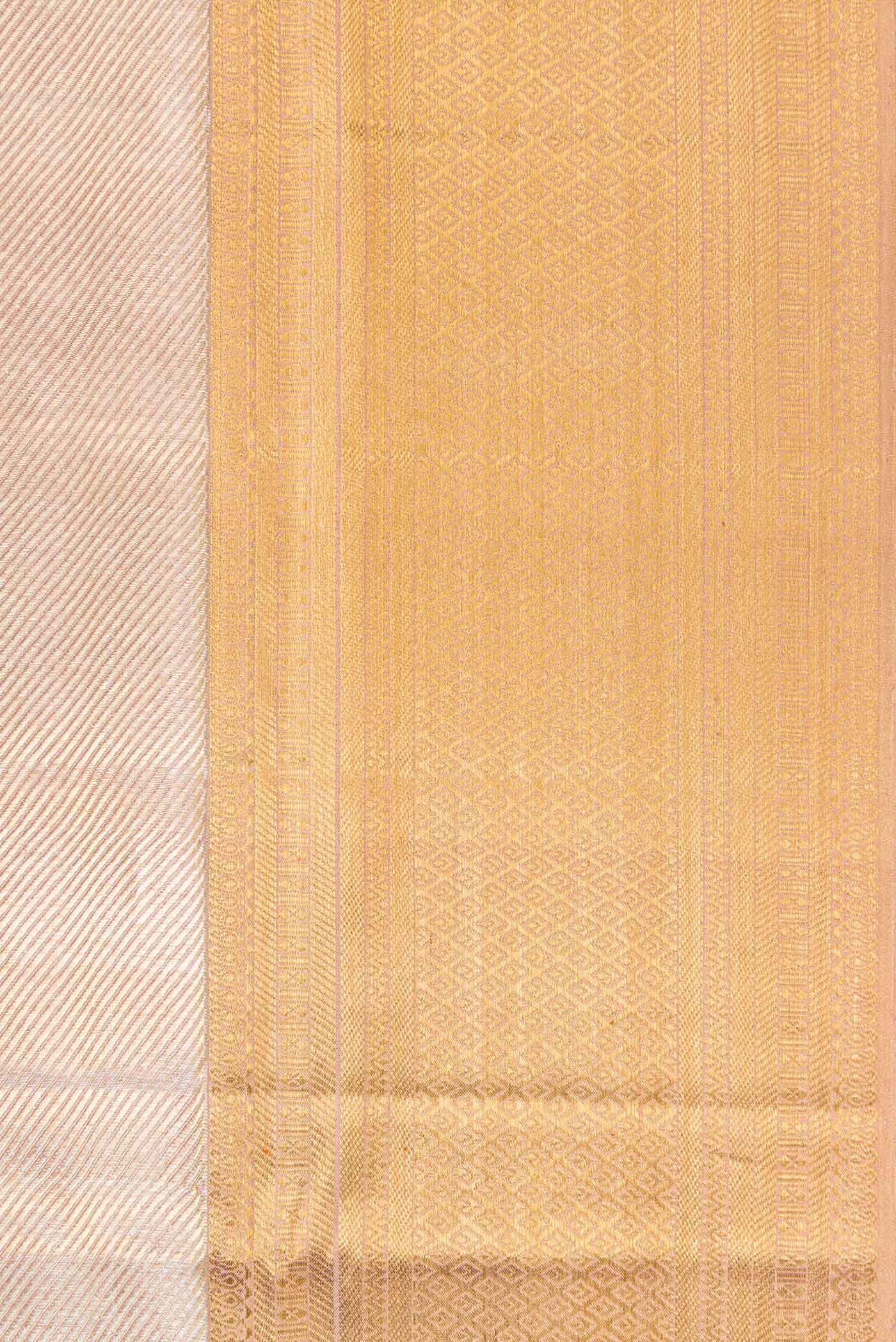 Gold with Rose Gold Color Kanjivaram Tissue Silk Saree - Image 3
