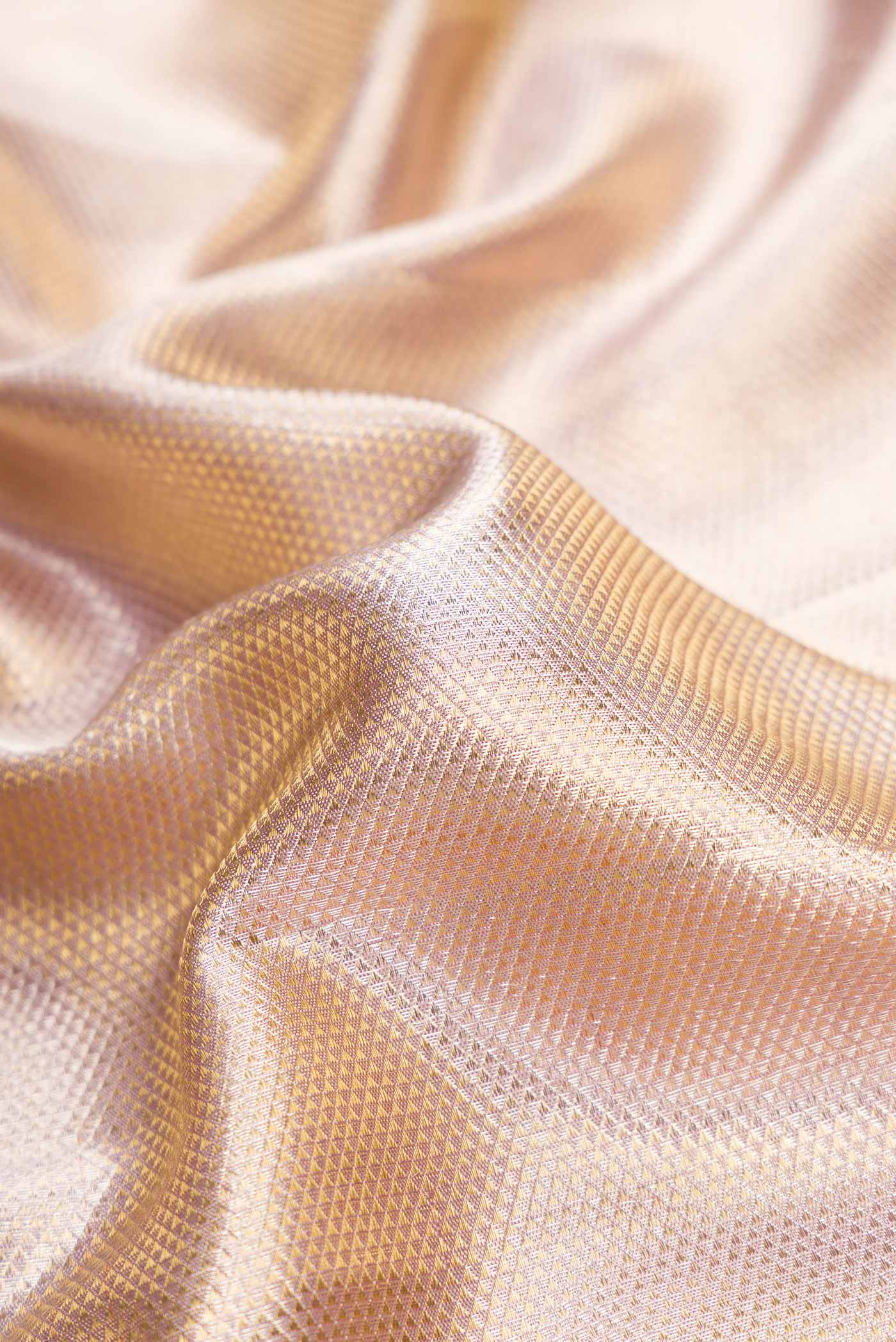 Cream with Rose Gold Color Kanjivaram Tissue Silk Saree - Image 2