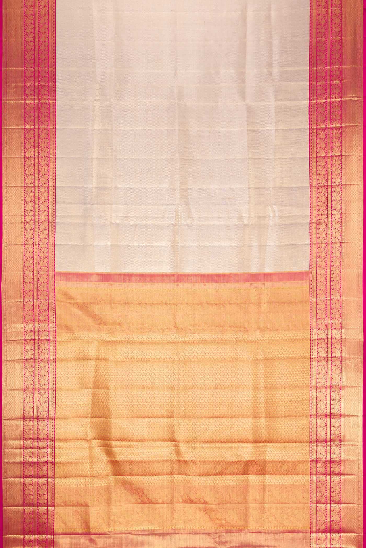 Cream with Rose Gold Color Kanjivaram Tissue Silk Saree - Image 6