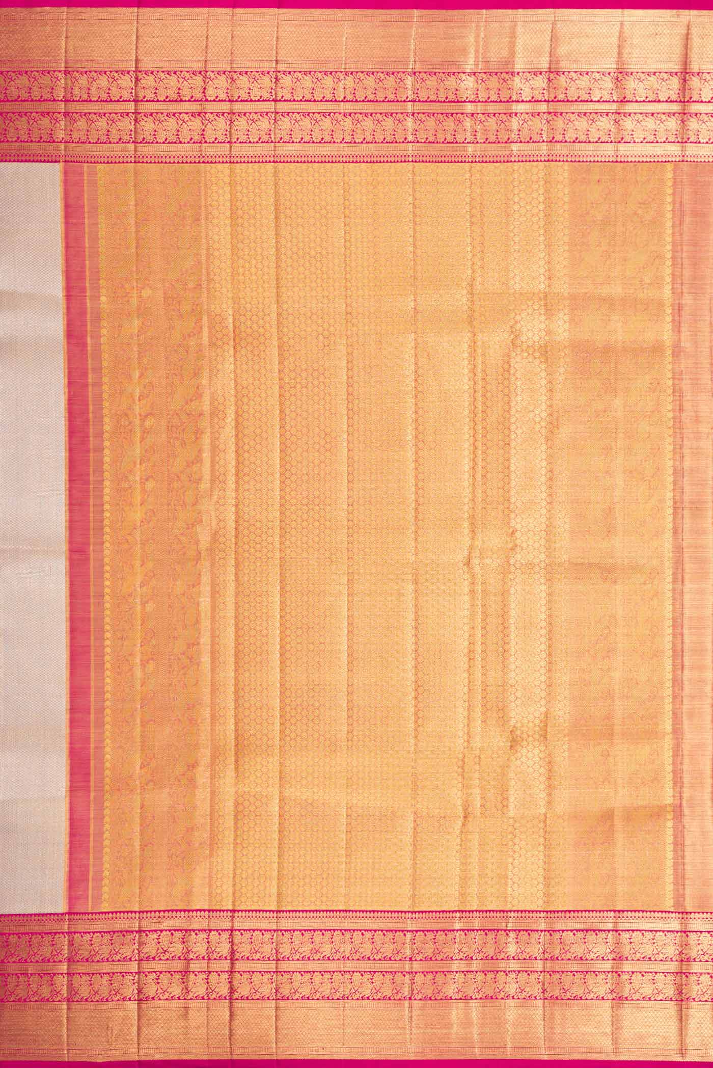 Cream with Rose Gold Color Kanjivaram Tissue Silk Saree - Image 7