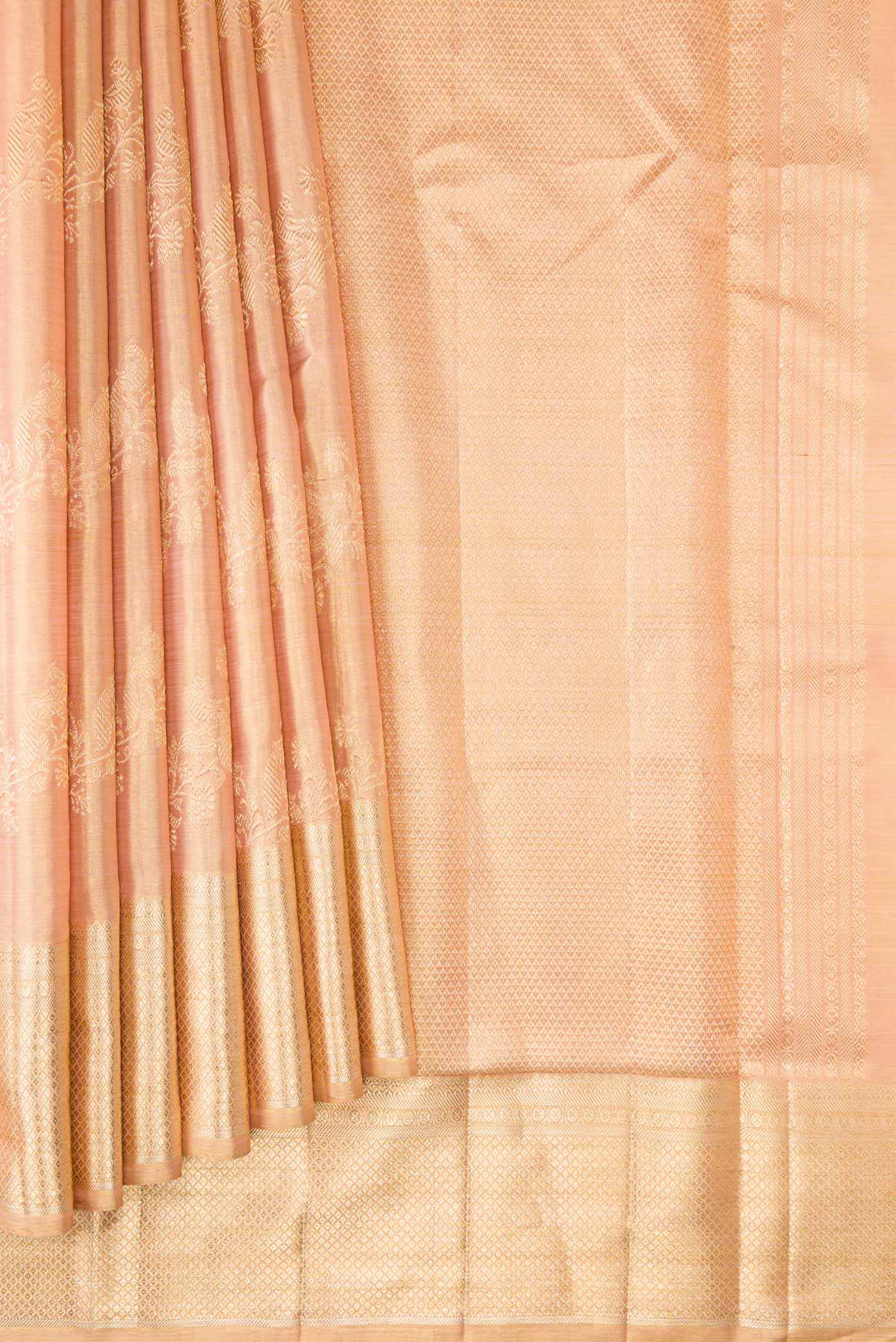 Rose Gold Dual Tone Kanjivaram Tissue Silk Saree - Image 4