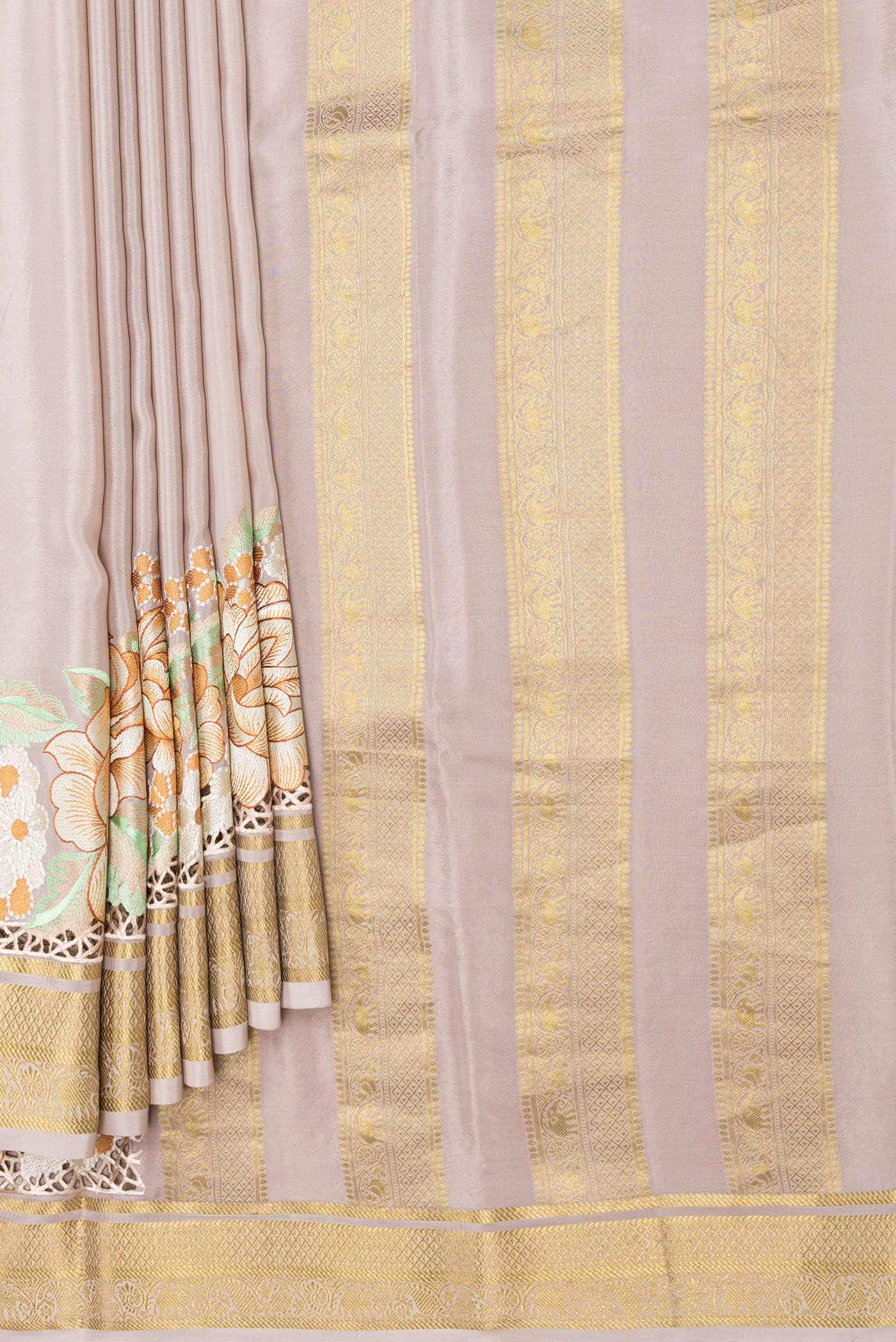 Rose Gold Dual Tone Mysore Crepe Saree - Image 2