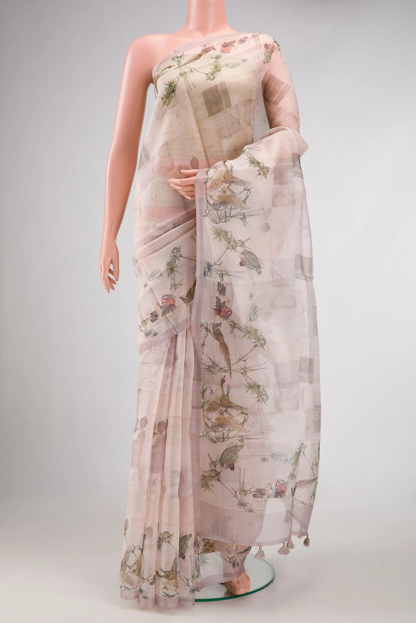 Cream Organza Silk Saree