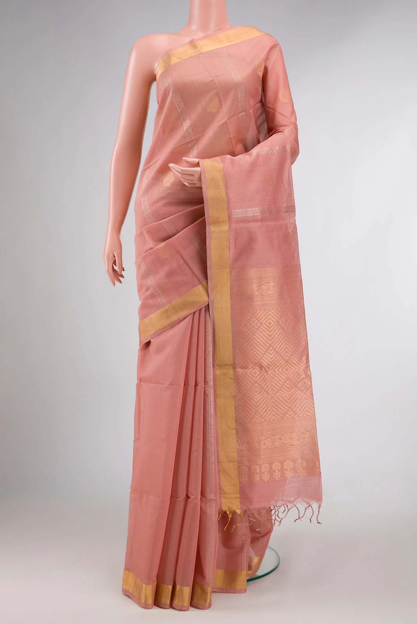 Rose Gold Dual Tone Silk Cotton Saree