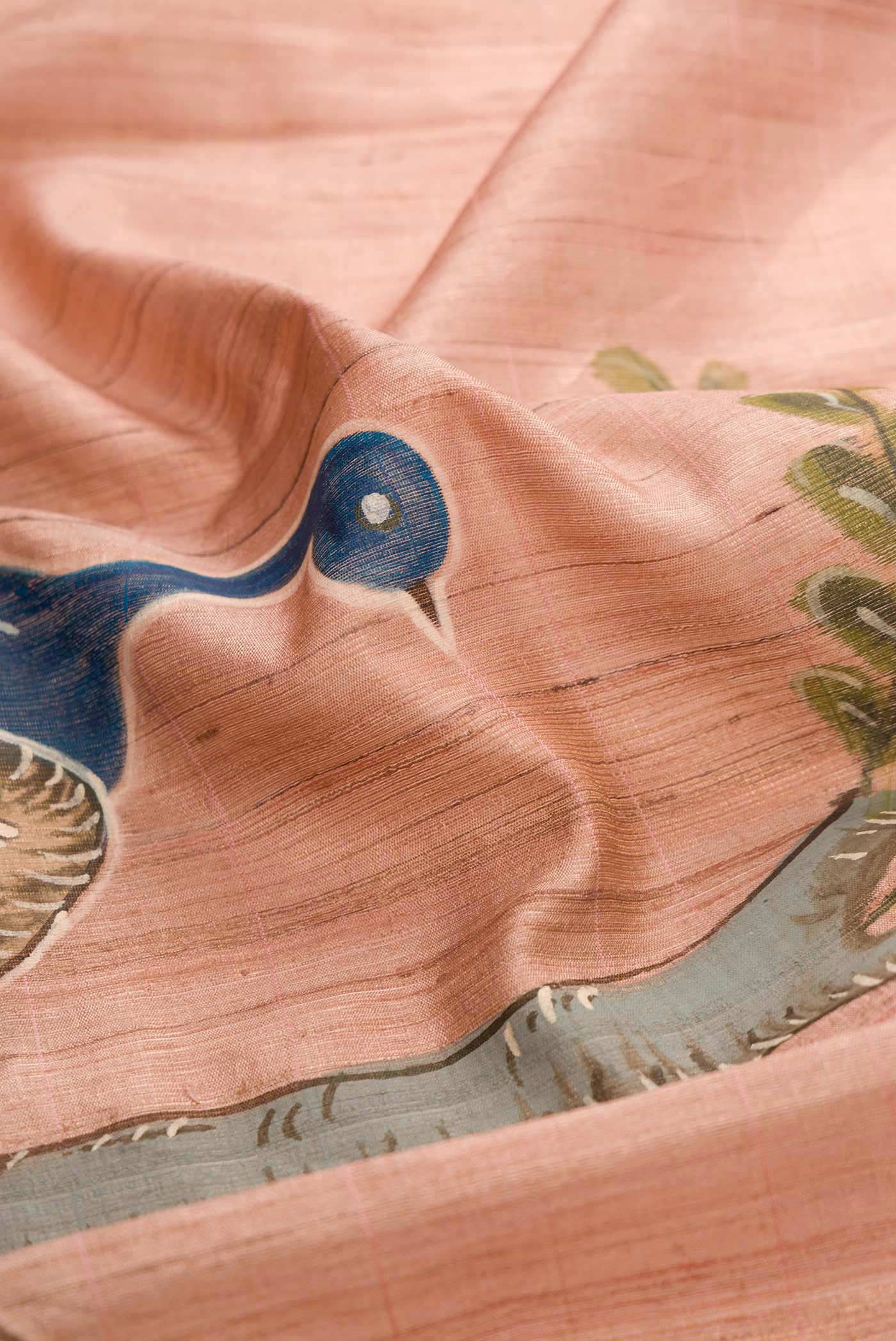 Rose Gold Dual Tone Tussar Silk Saree - Image 2