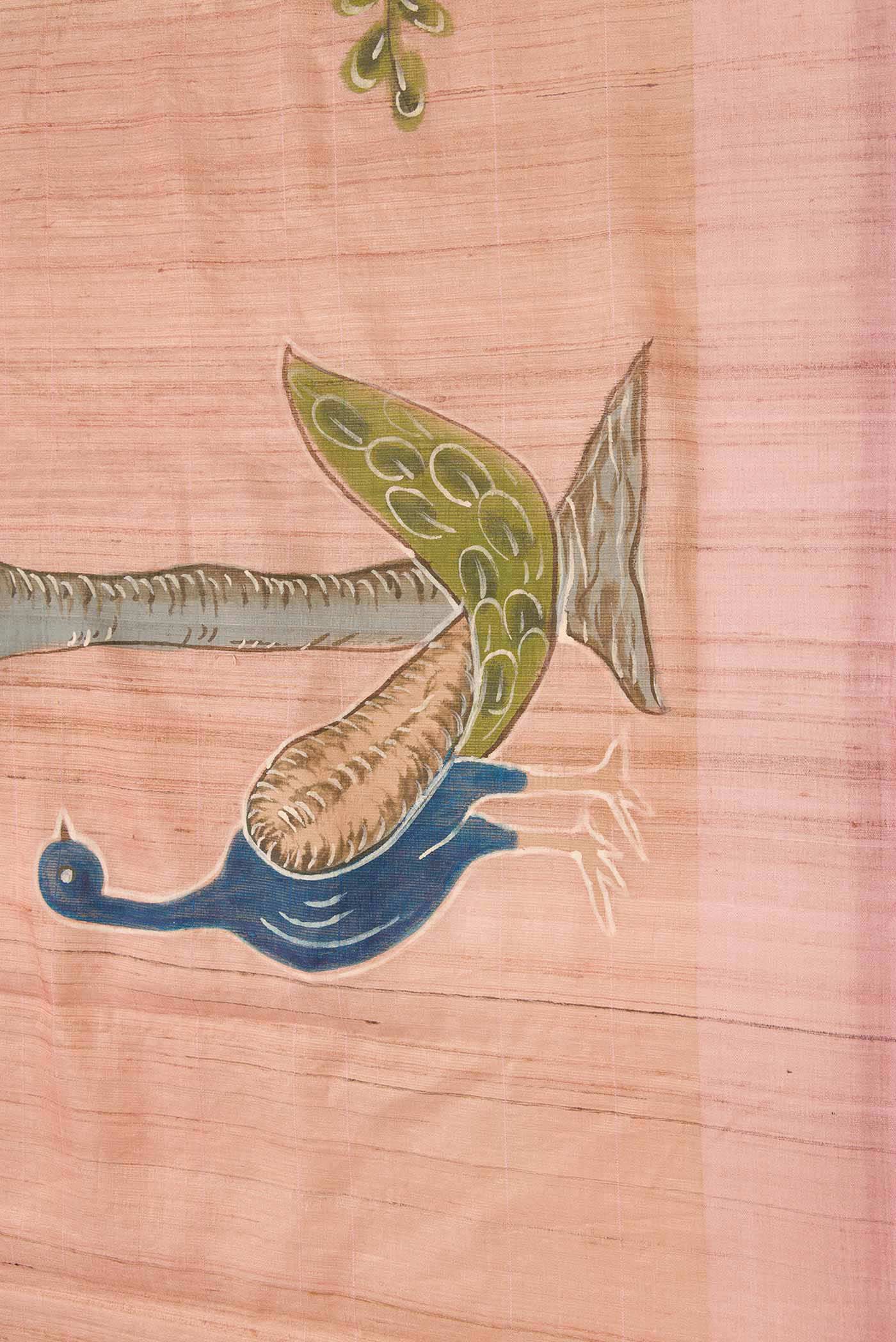 Rose Gold Dual Tone Tussar Silk Saree - Image 3