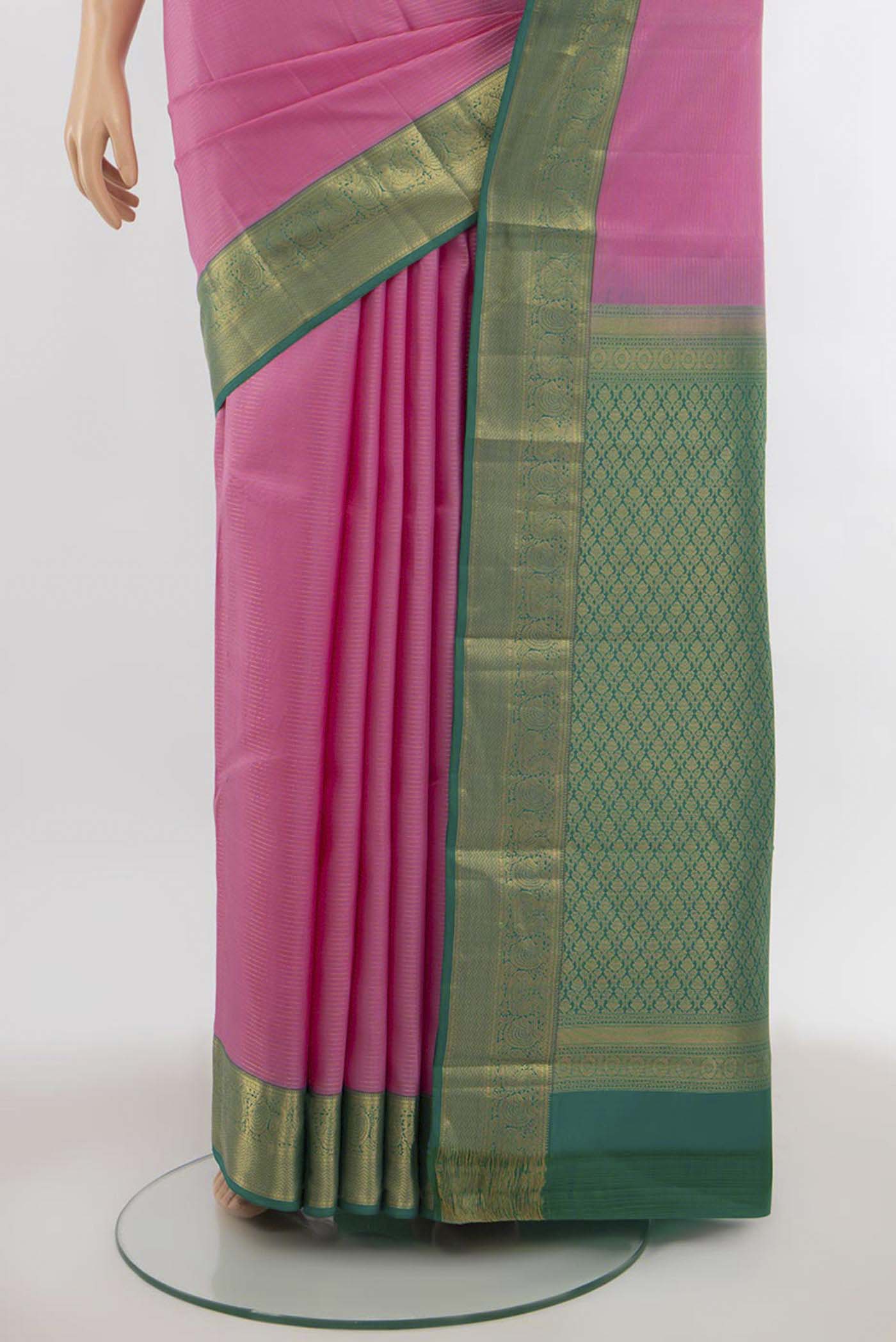 Rose pink Kanchipuram Silk Saree - Image 3