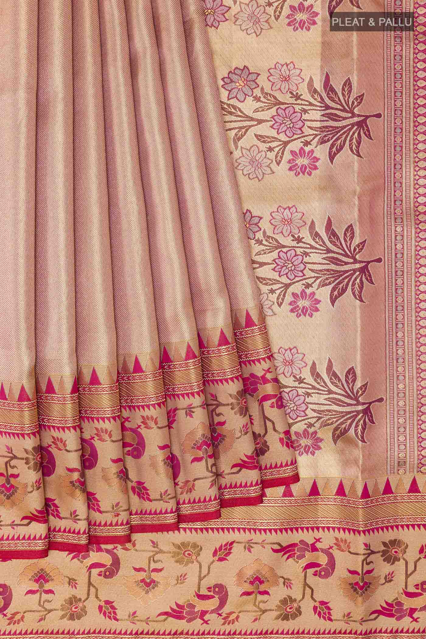Rose Gold Kanchipuram Tissue Silk Saree - Image 4