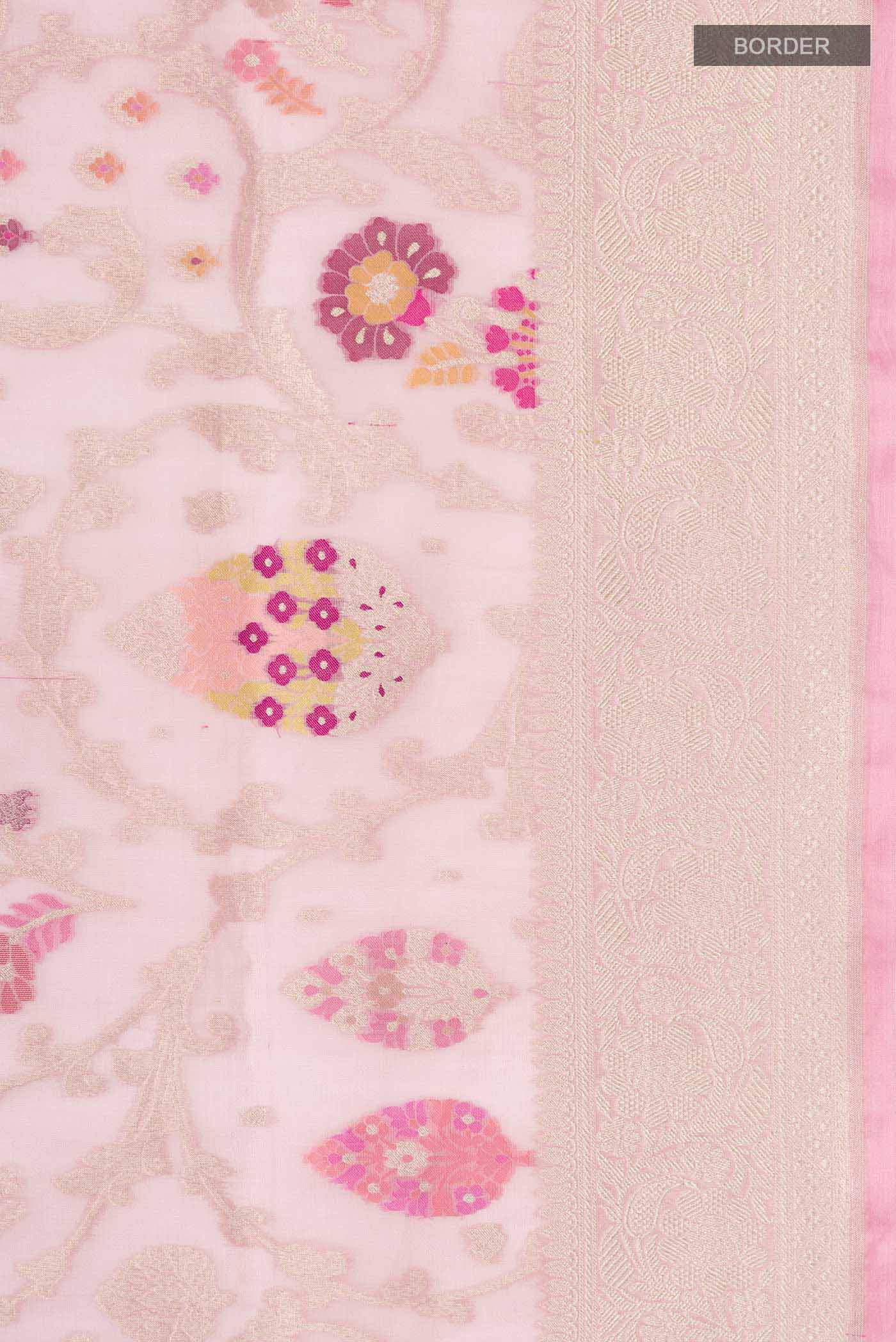Rose pink Banarasi Kora Silk Saree - Image 3