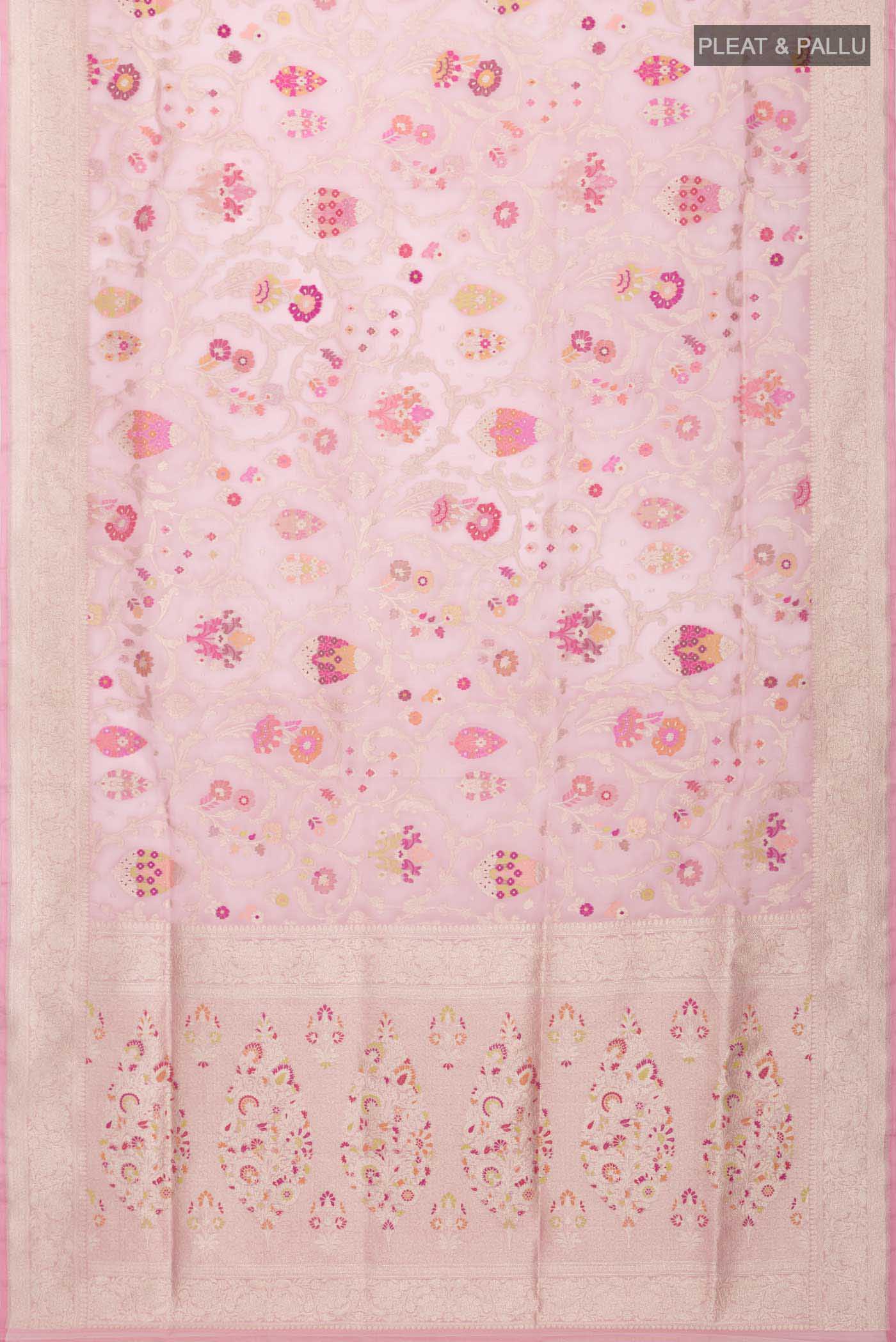 Rose pink Banarasi Kora Silk Saree - Image 6