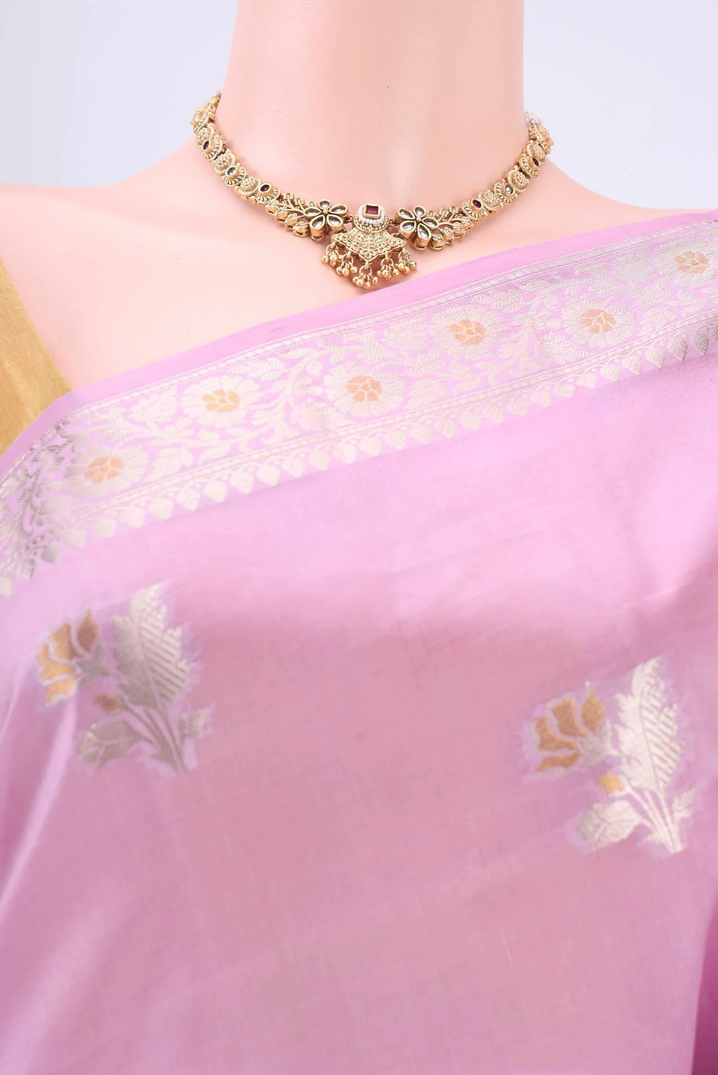 Rose pink Banarasi Raw Silk Saree - Image 2