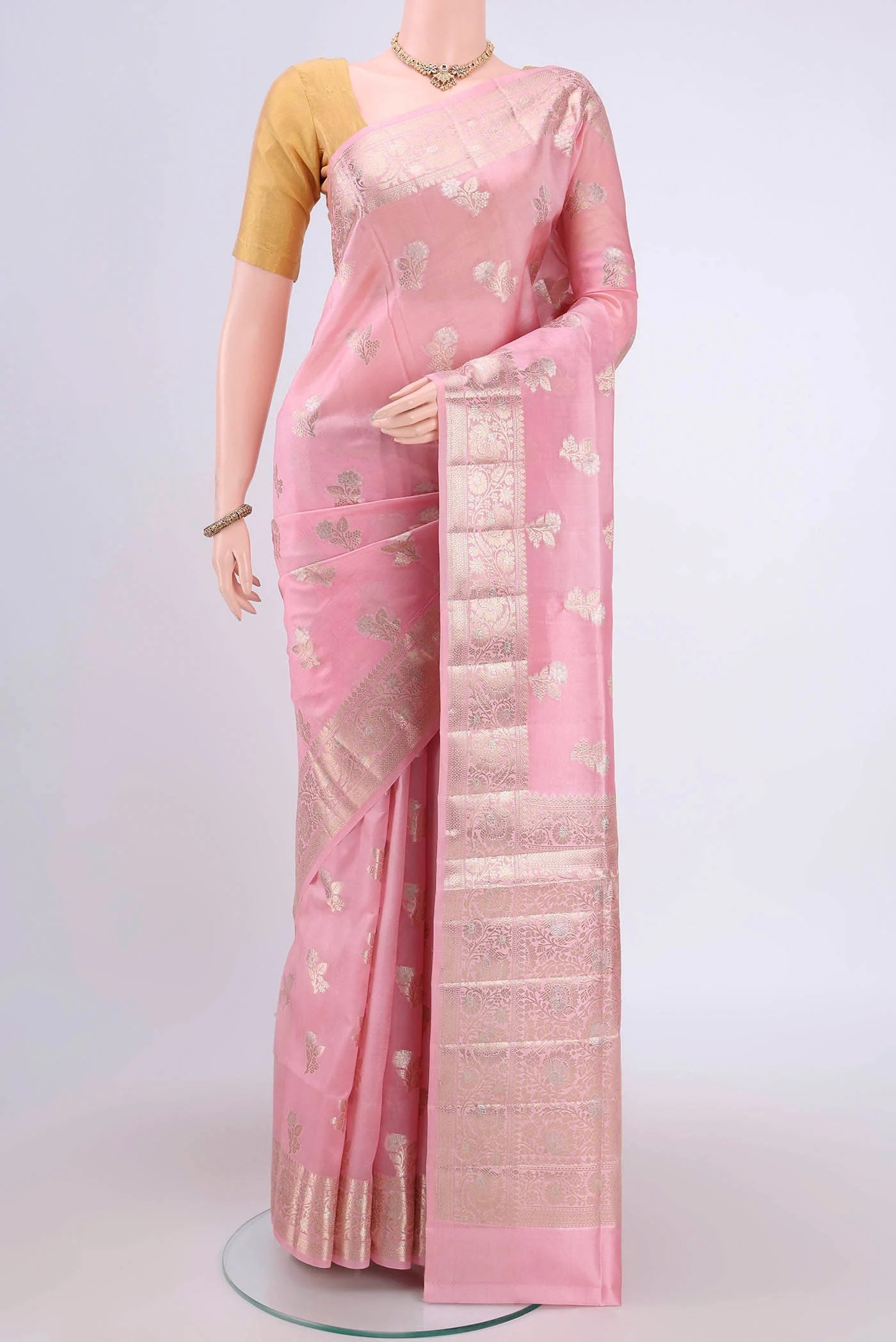 Rose pink Banarasi Raw Silk Saree