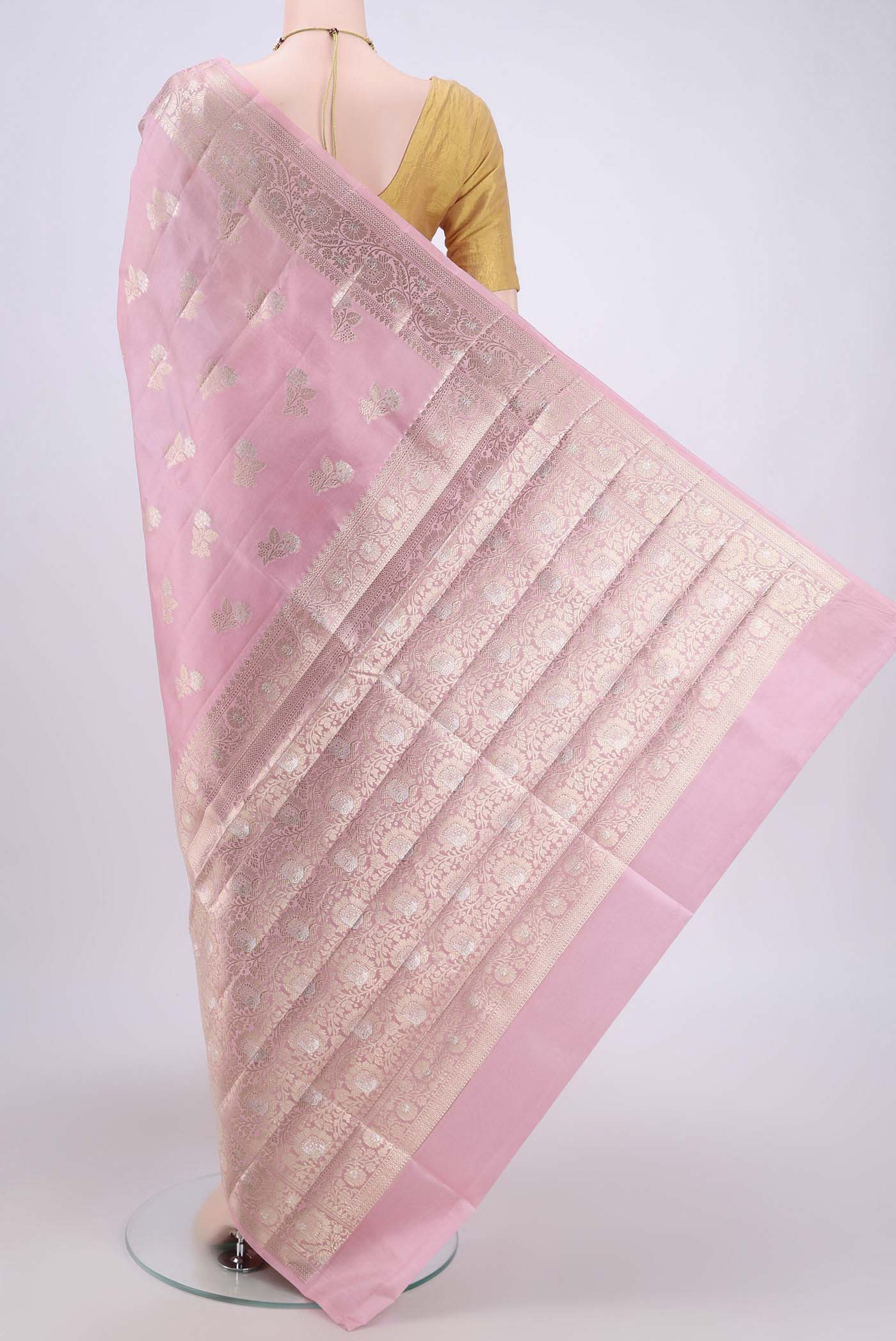 Rose pink Banarasi Raw Silk Saree - Image 3