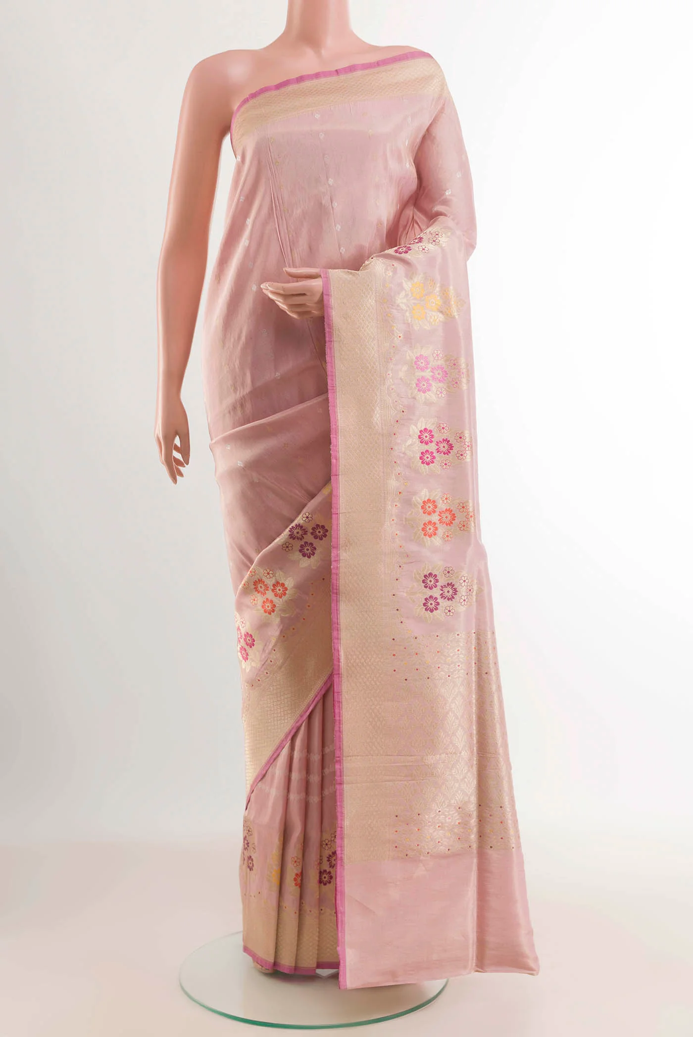 Rose pink Banarasi Silk Saree