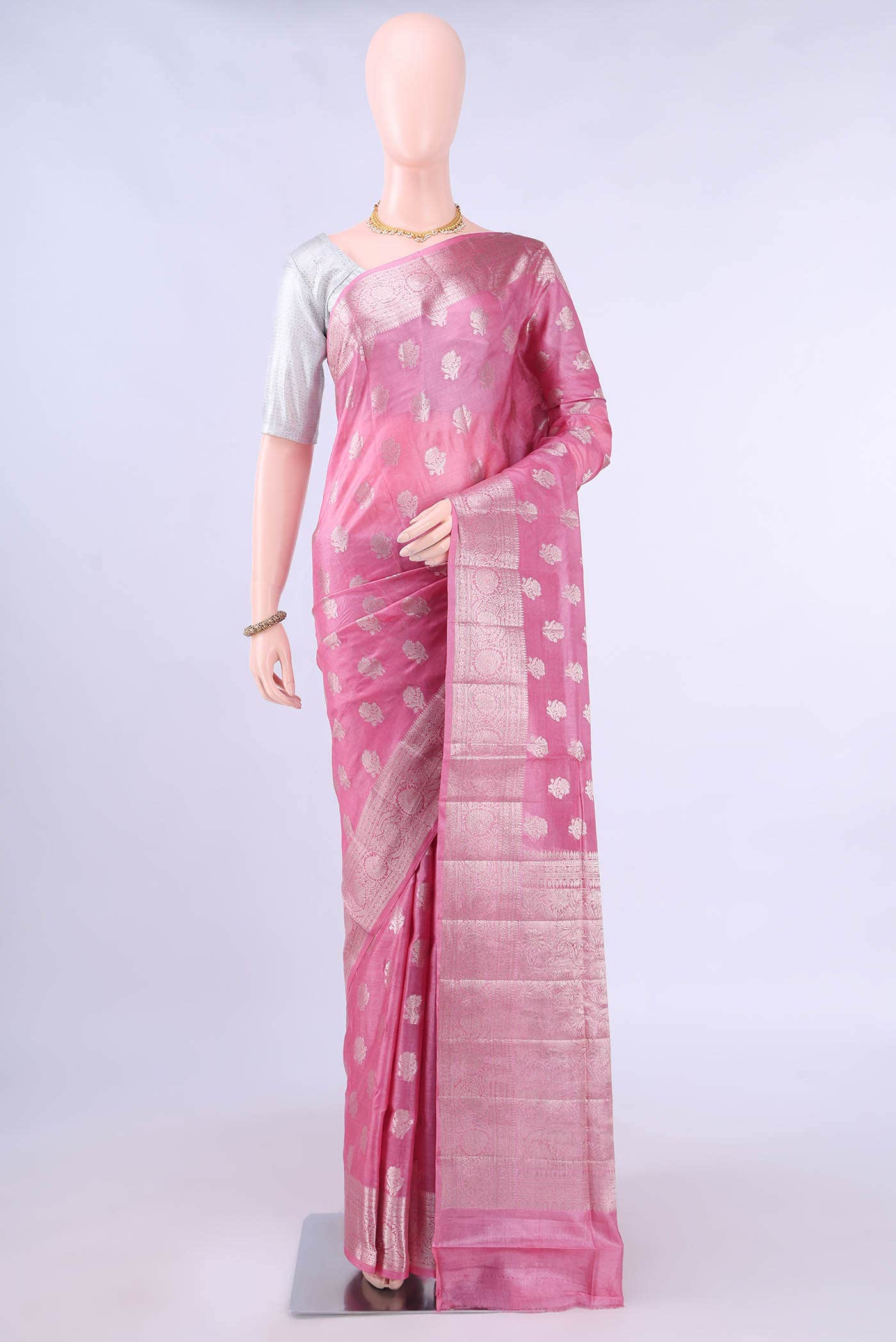 Rose pink Banarasi Tussar Silk Saree