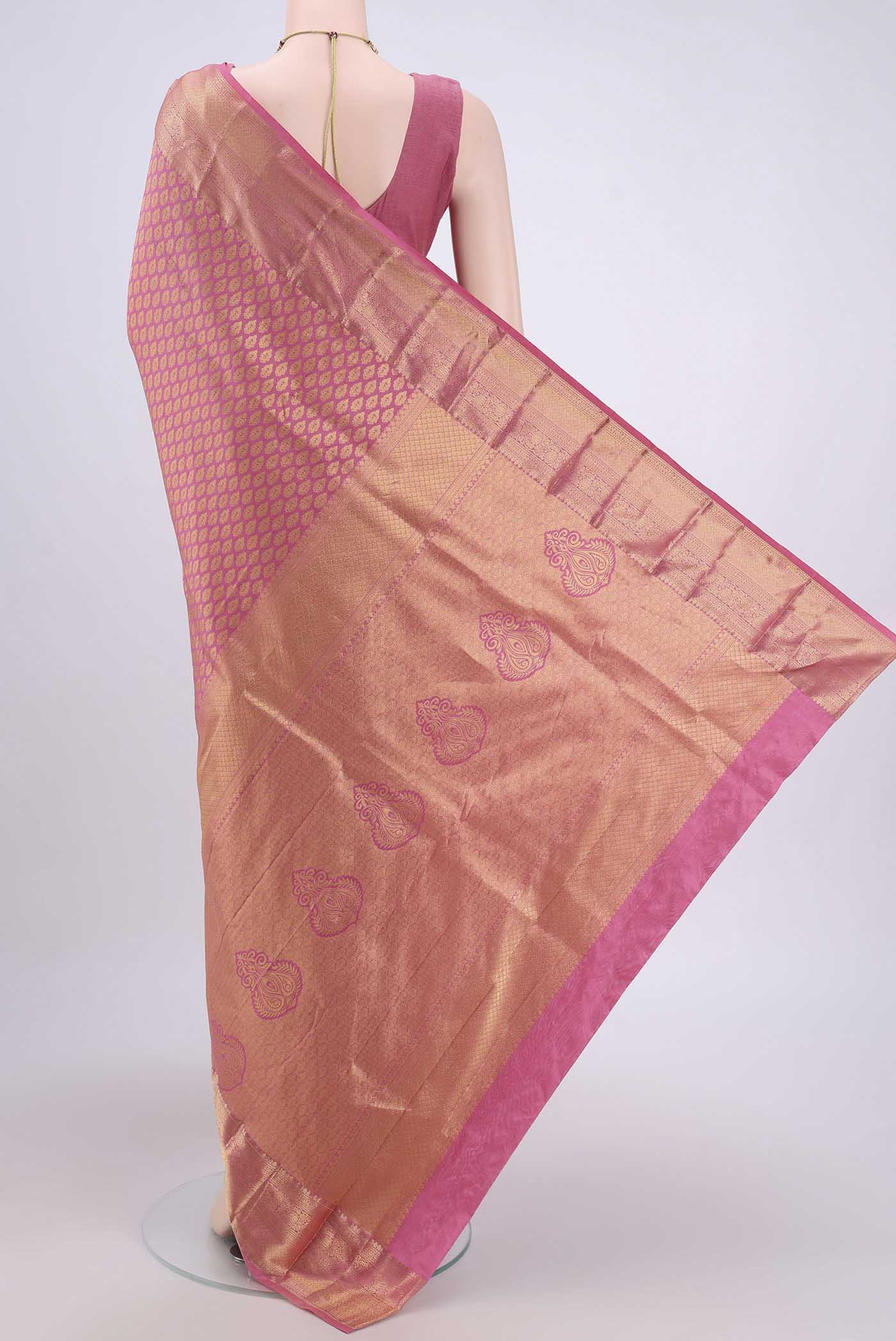 Rose pink Bangalore Silk Saree - Image 3