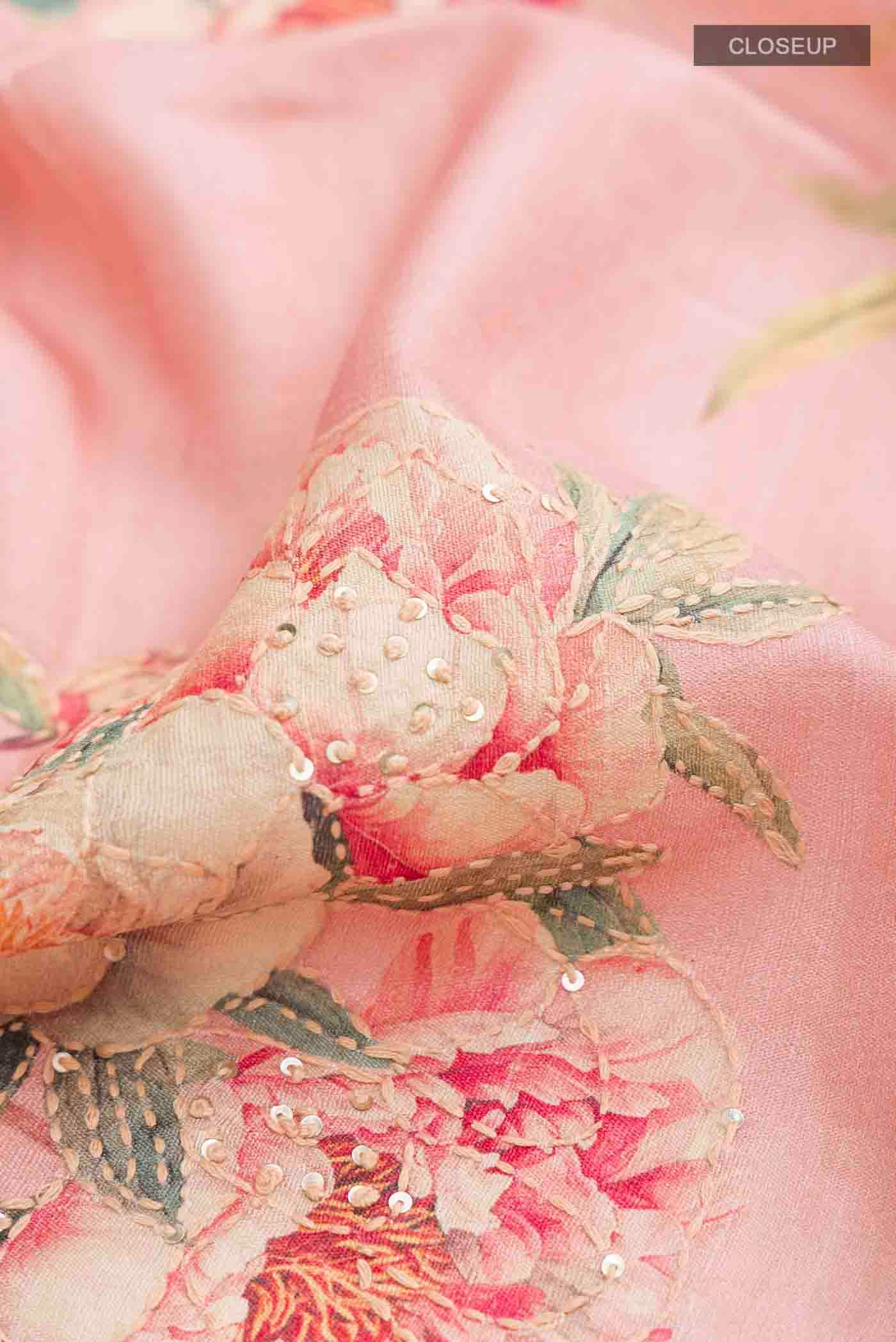 Rose pink Bhagalpuri Tussar Silk Saree - Image 2