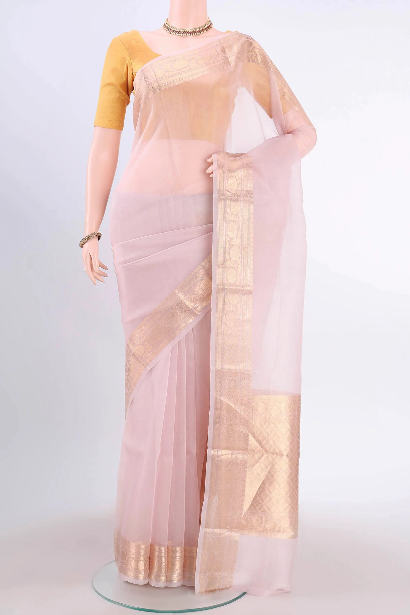Rose pink Organza Silk Saree