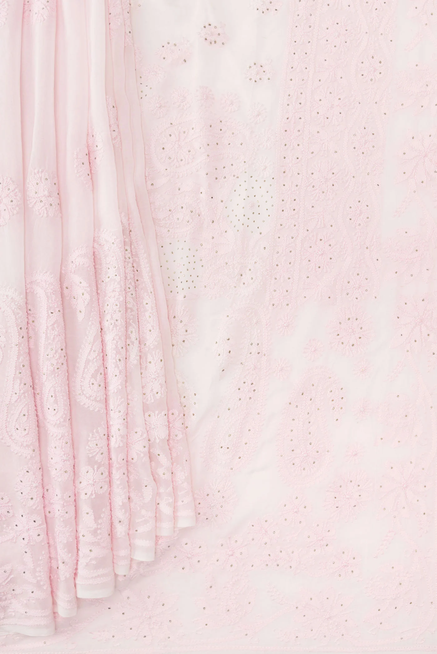 Rose pink Chikankari Georgette Saree - Image 4
