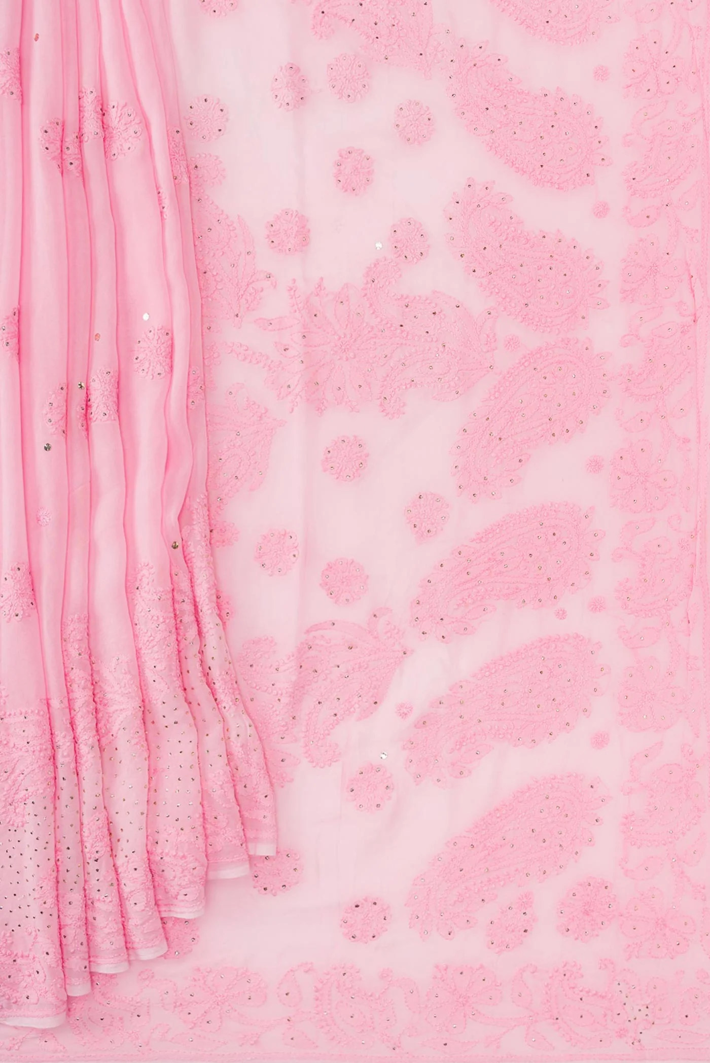 Rose pink Chikankari Georgette Saree - Image 5