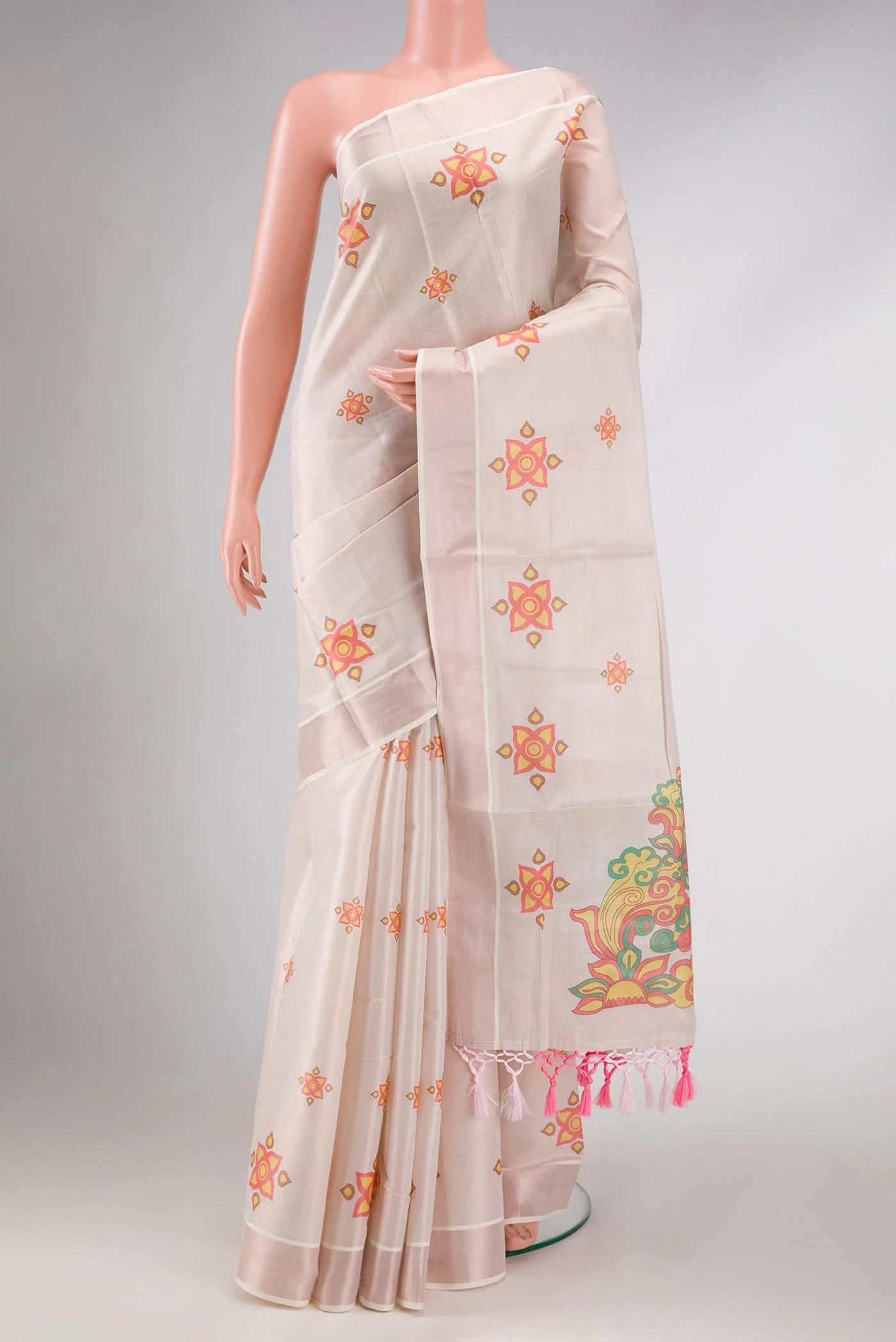 Rose pink Dual Tone Kerala Cotton Saree