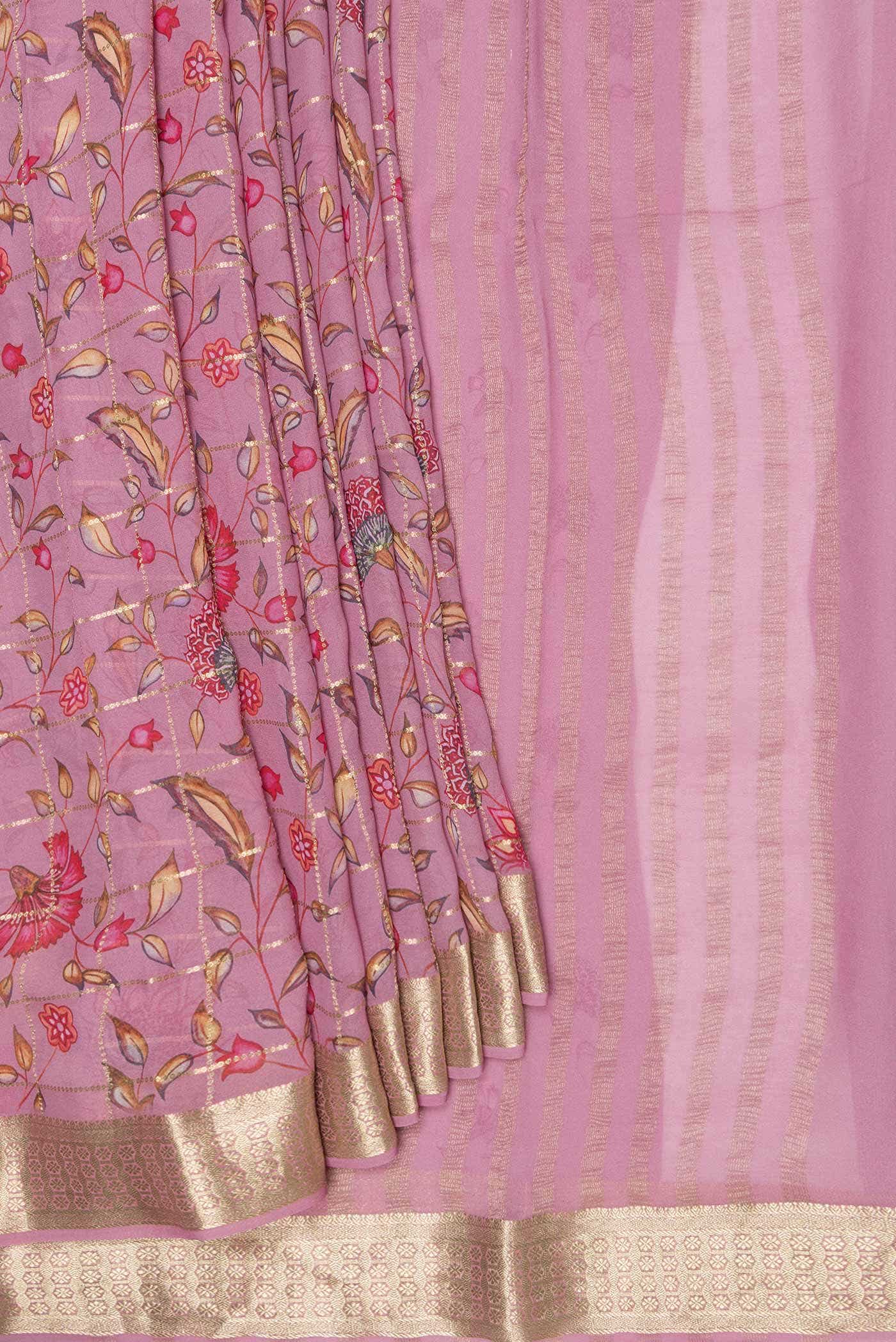 Rose pink Dual Tone Mysore Georgette Saree - Image 2
