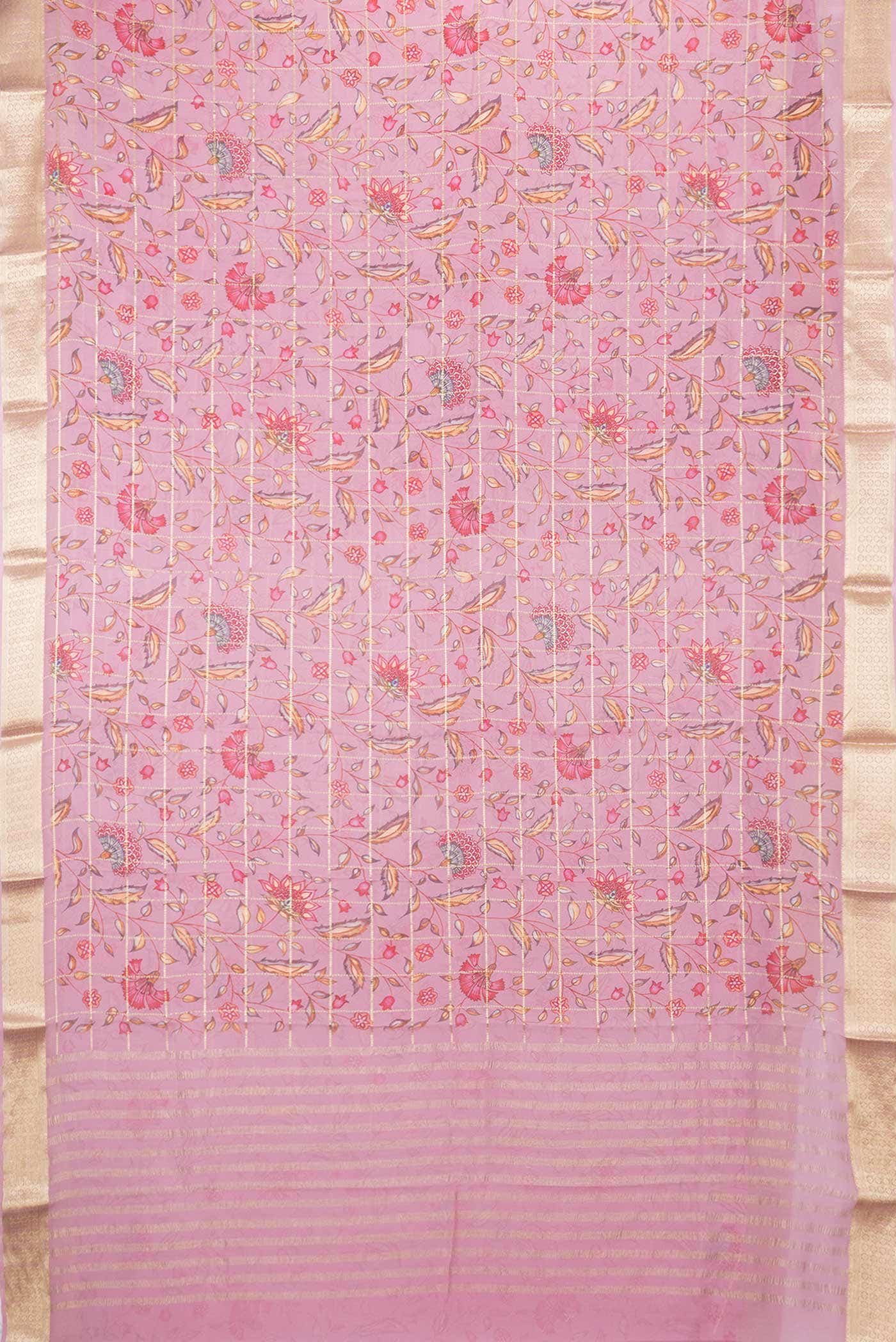 Rose pink Dual Tone Mysore Georgette Saree - Image 4