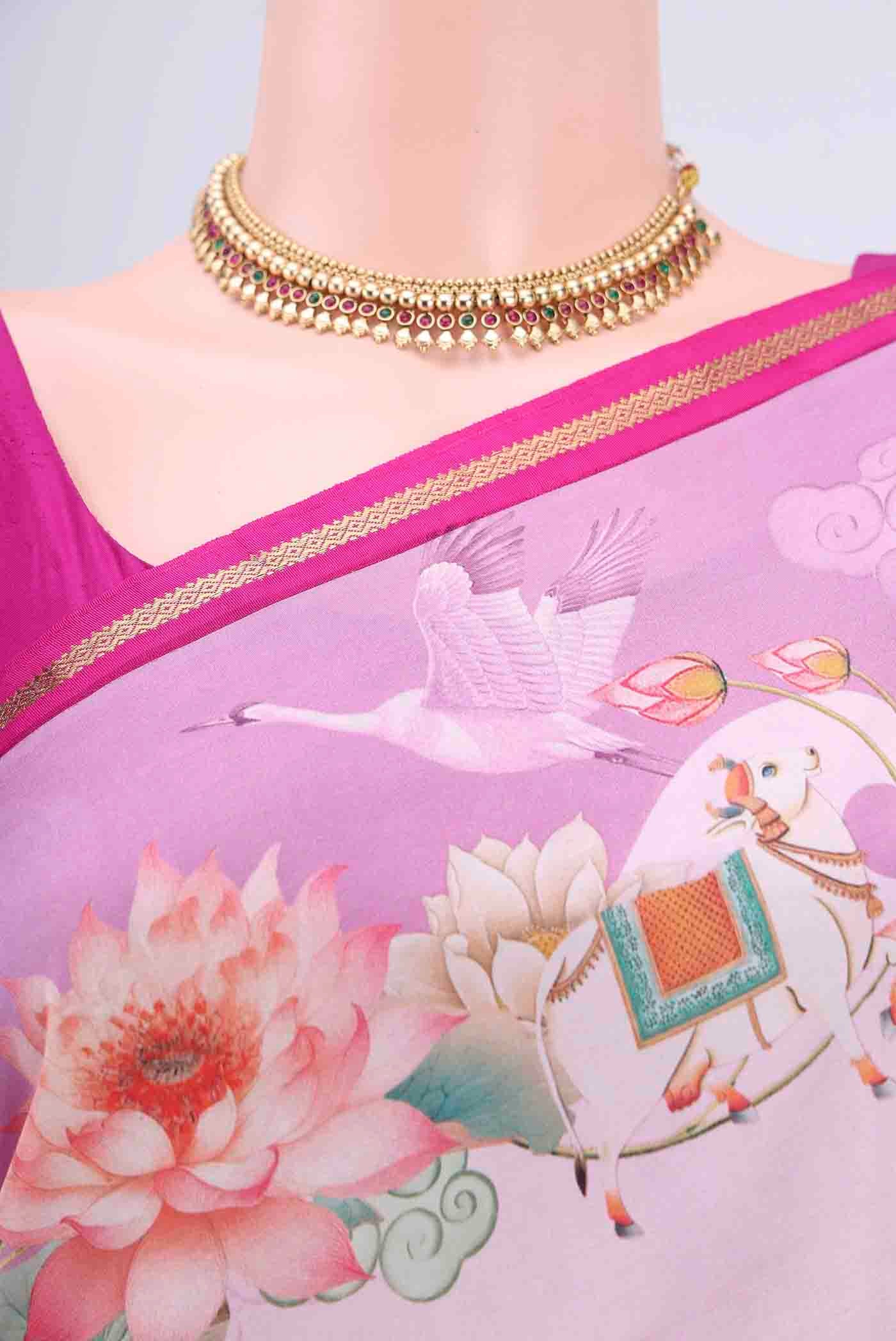 Rose pink Dual Tone Printed Silk Saree - Image 2