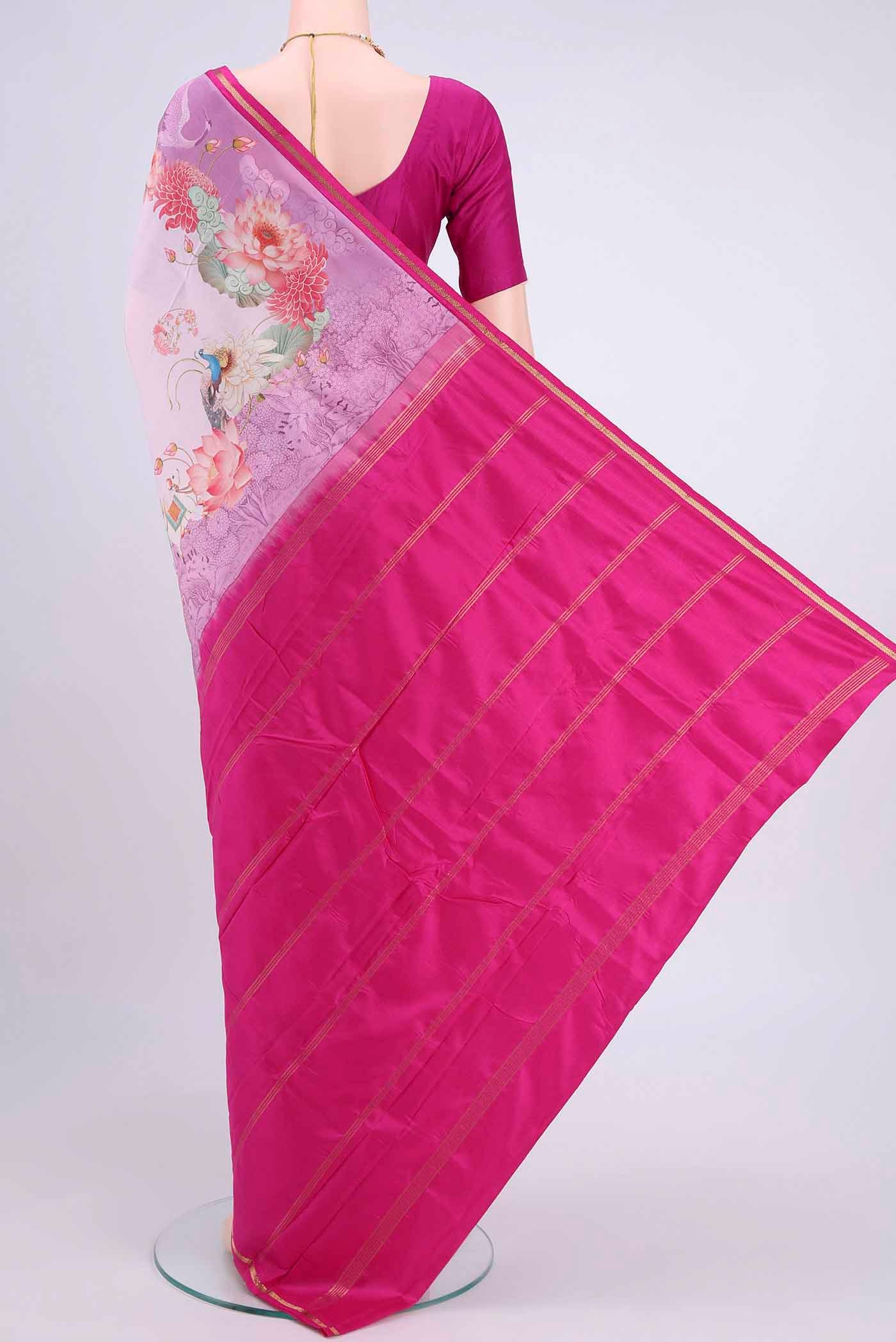 Rose pink Dual Tone Printed Silk Saree - Image 3