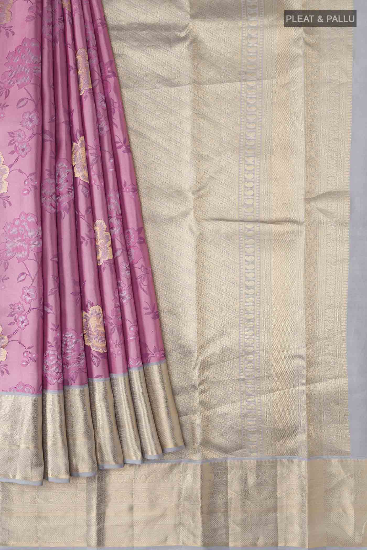 Rose pink Kanchipuram Silk Saree - Image 4
