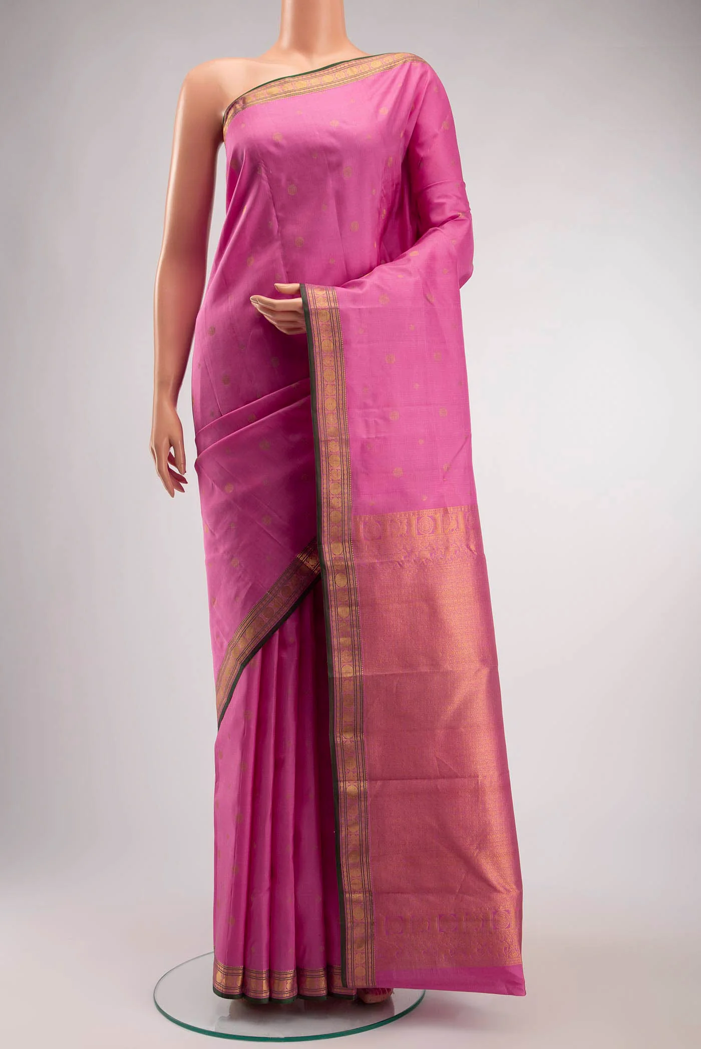 Rose pink Kanchipuram Silk Saree