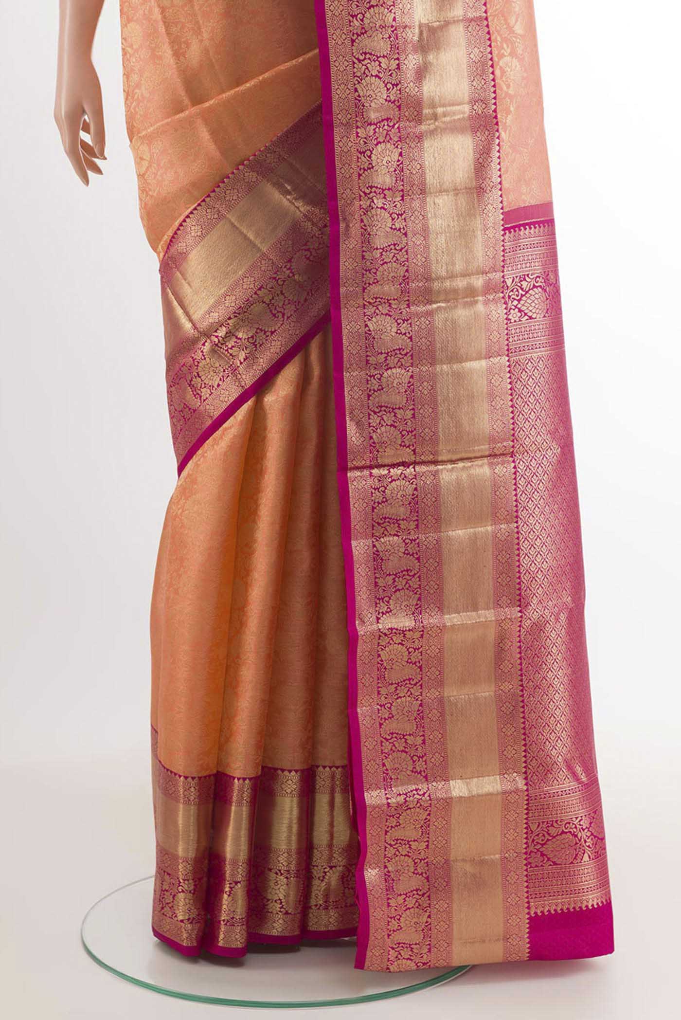 Peach Kanchipuram Silk Saree - Image 3