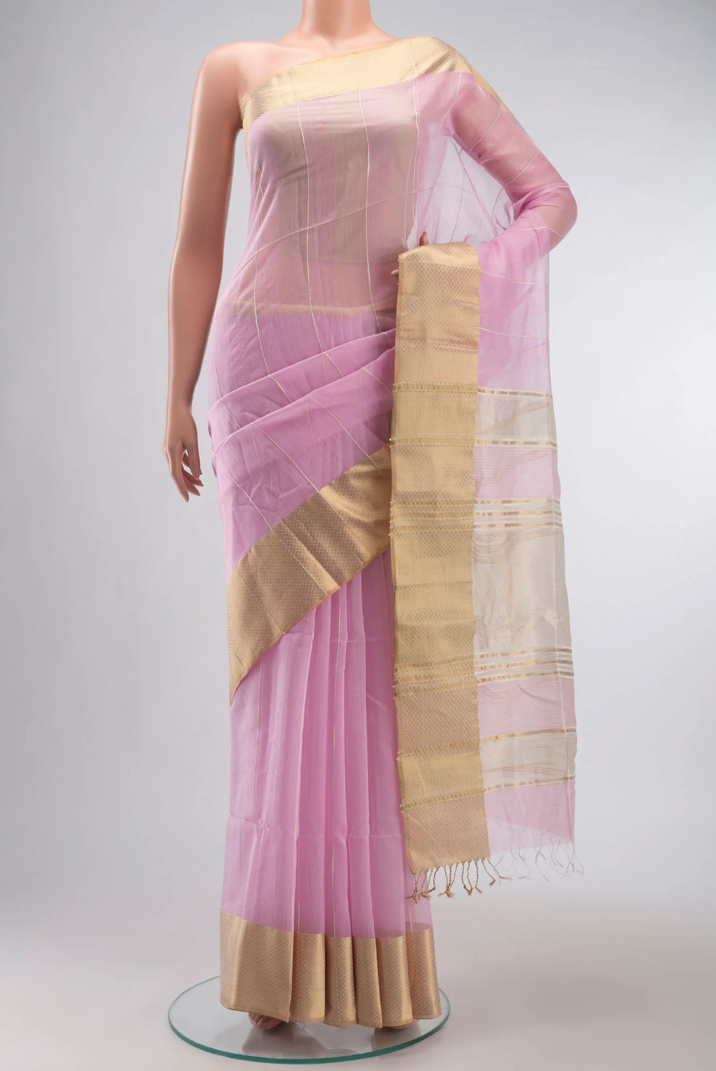 Rose pink Maheshwari Silk Cotton Saree