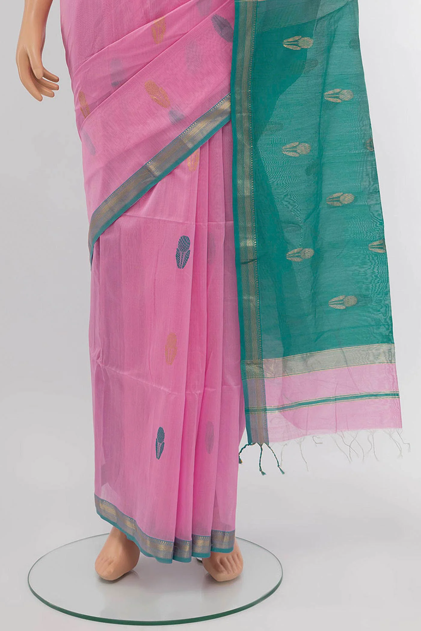 Rose pink Maheshwari Silk Saree - Image 3