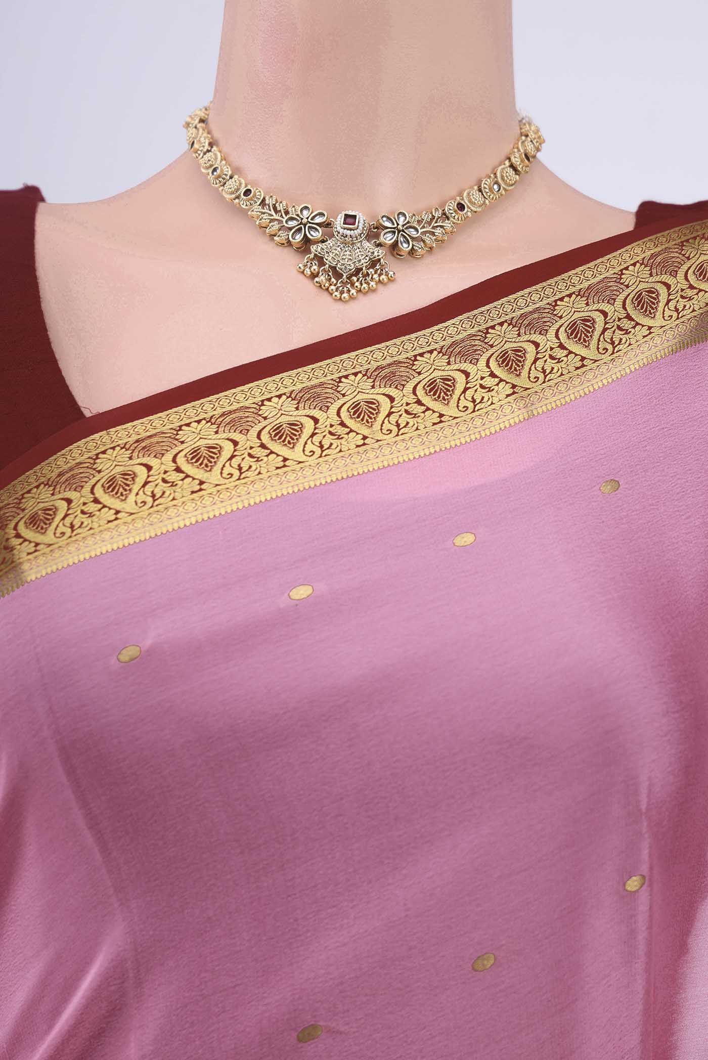 Rose pink Mysore Crepe Saree - Image 2