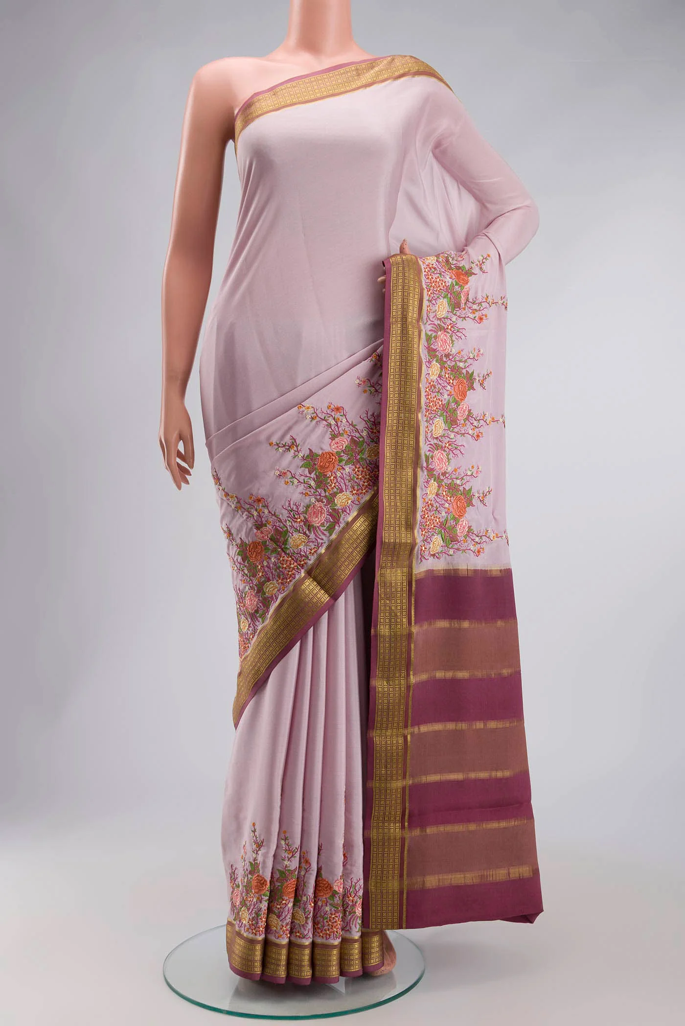 Rose pink Mysore Crepe Saree