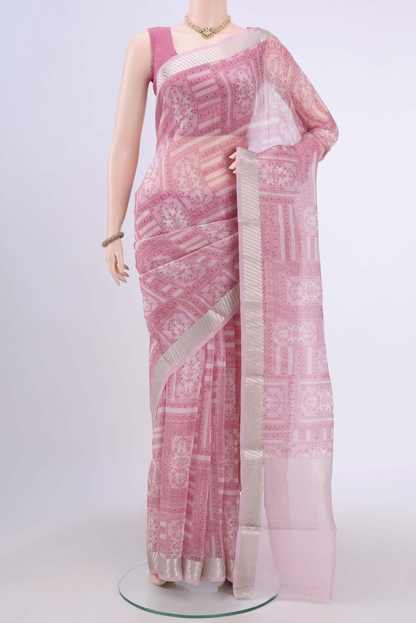 Rose pink Organza Silk Saree