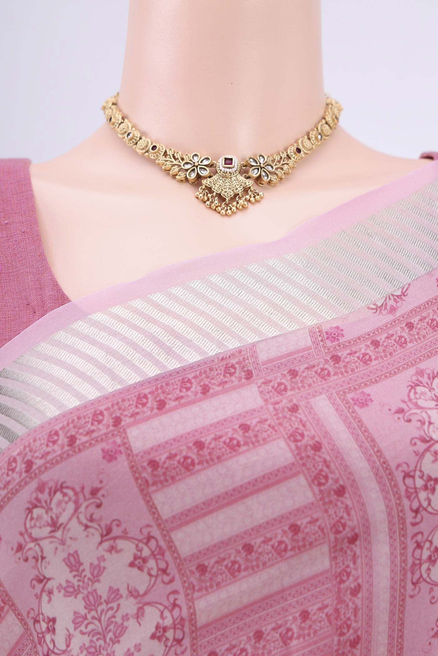 Rose pink Organza Silk Saree - Image 2
