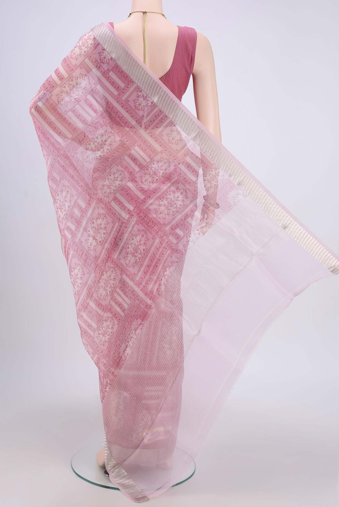 Rose pink Organza Silk Saree - Image 3