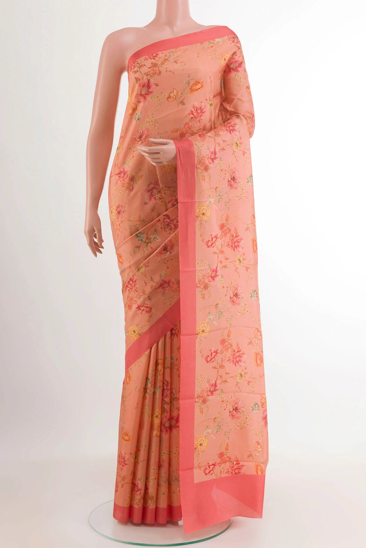 Peach Printed Silk Saree