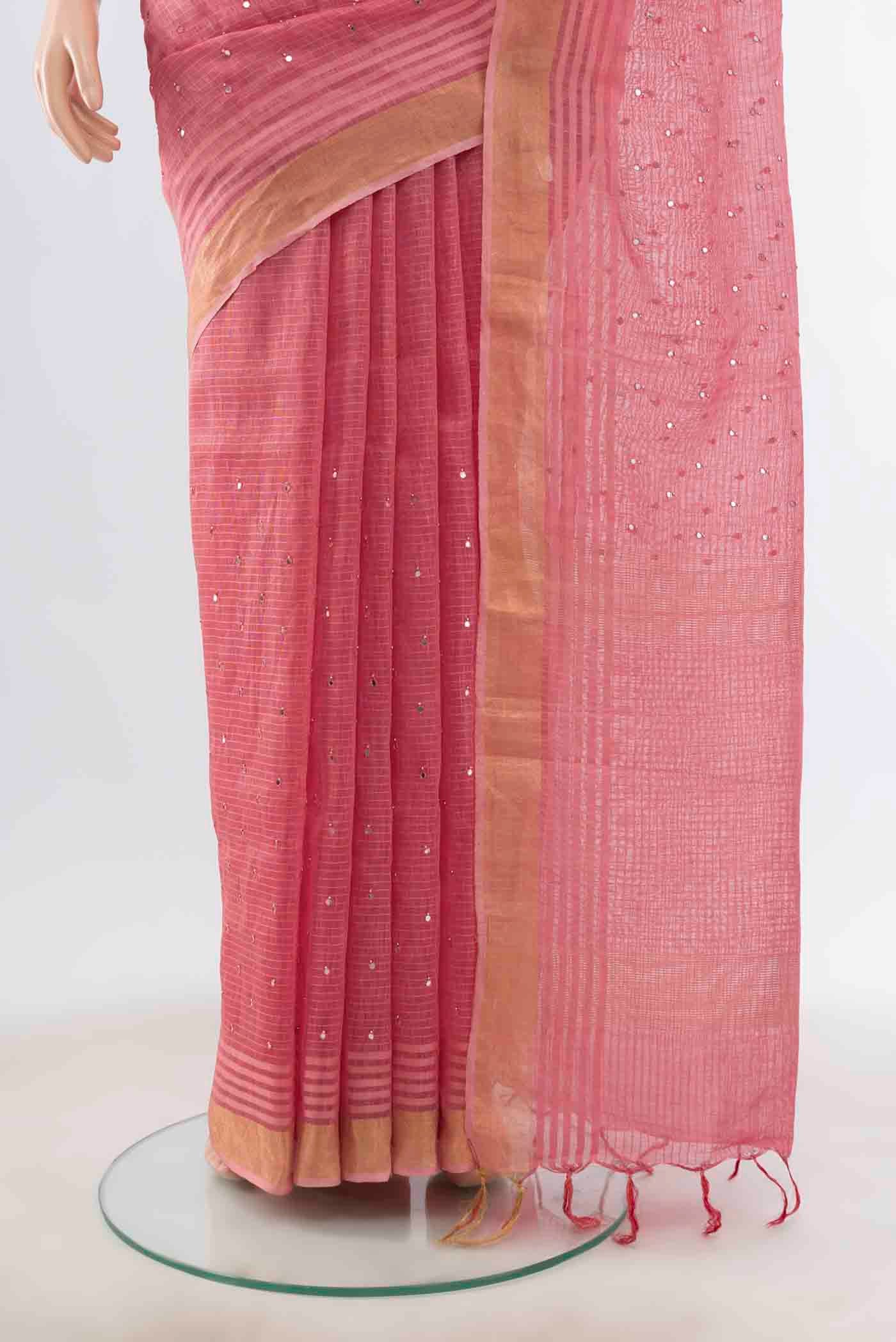 Rose pink Linen Saree - Image 3