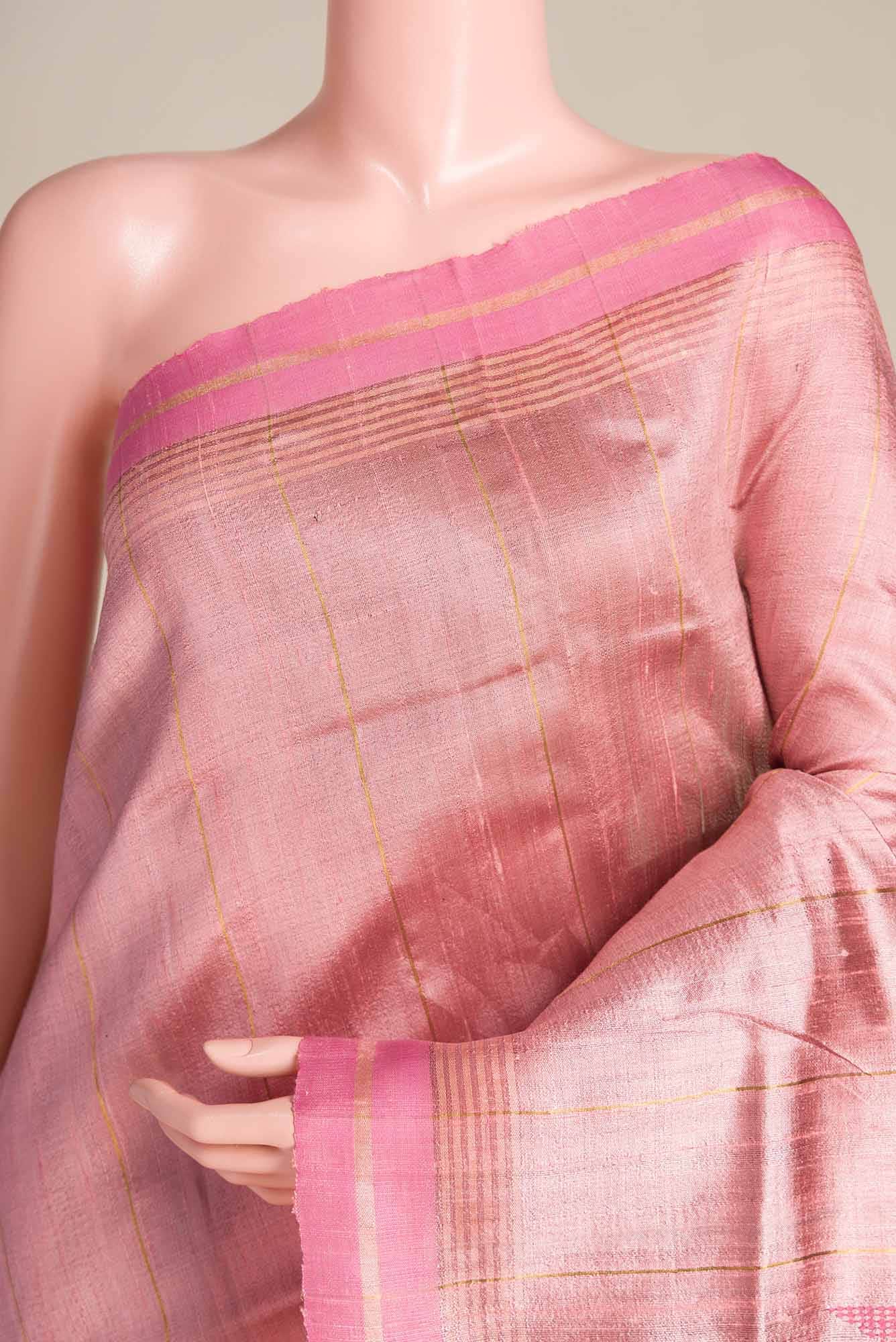 Rosette Whimsy-Peach Bhagalpuri Tussar Silk Saree - Image 2