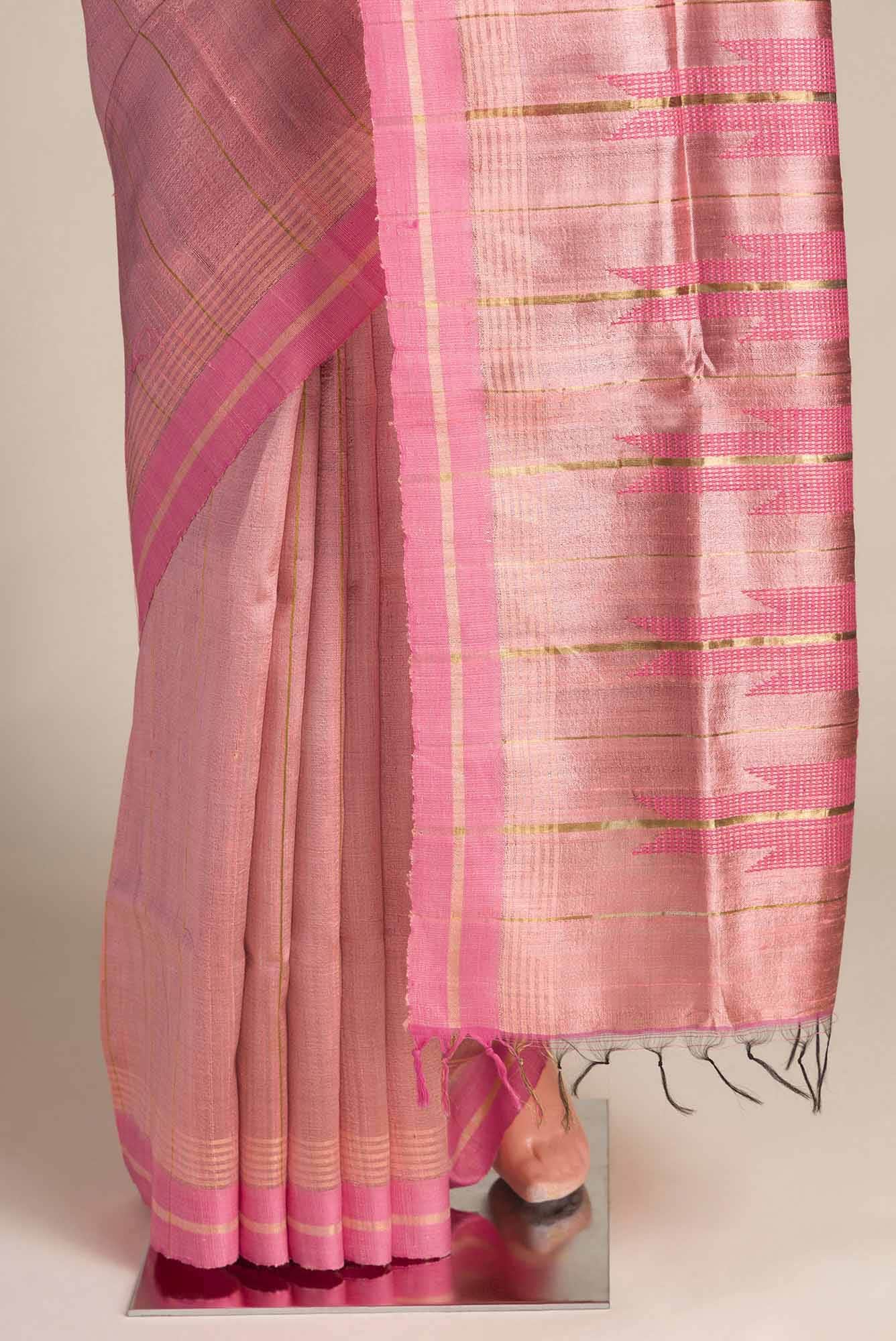 Rosette Whimsy-Peach Bhagalpuri Tussar Silk Saree - Image 3