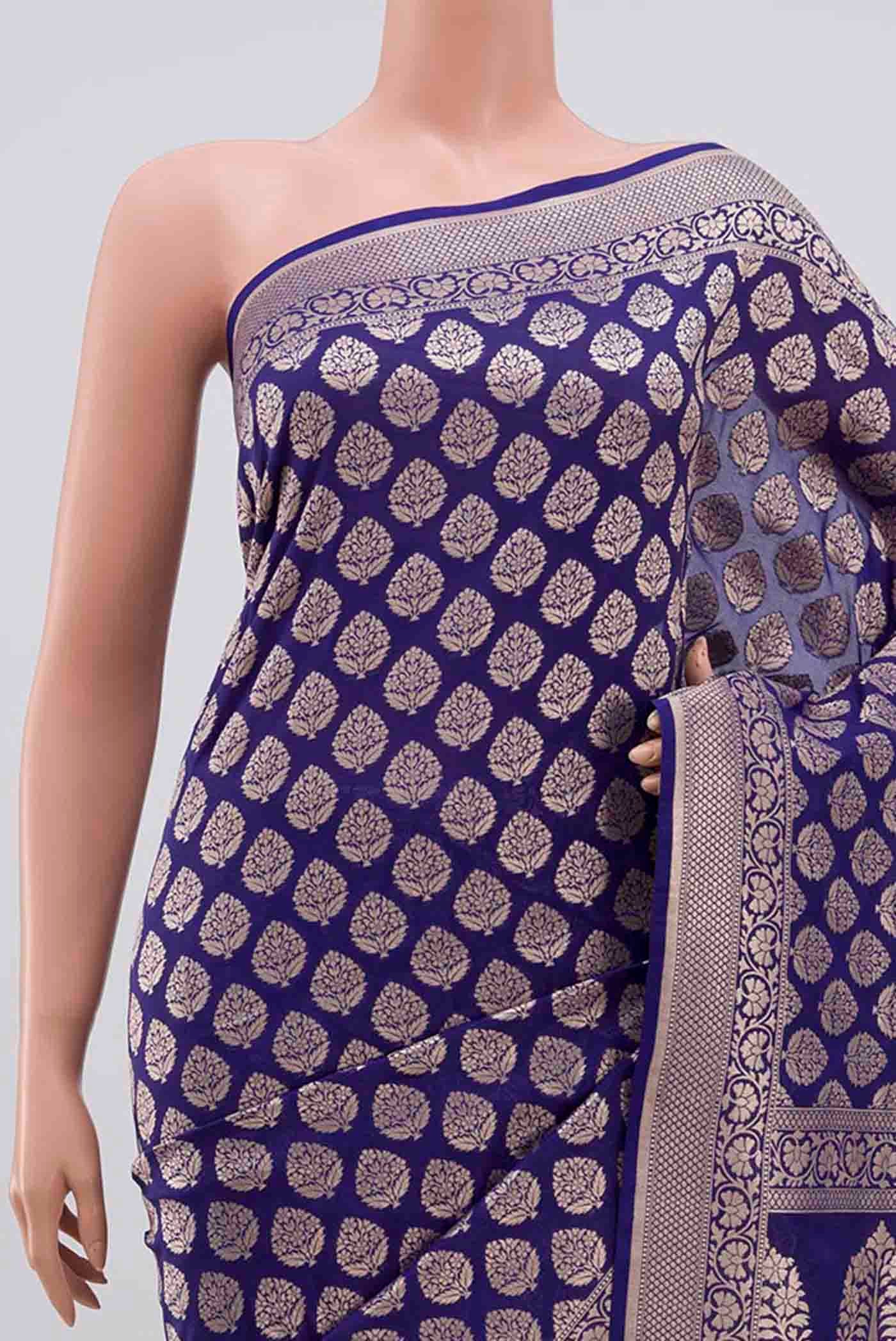 Dark Blue Banarasi Silk Saree - Image 2