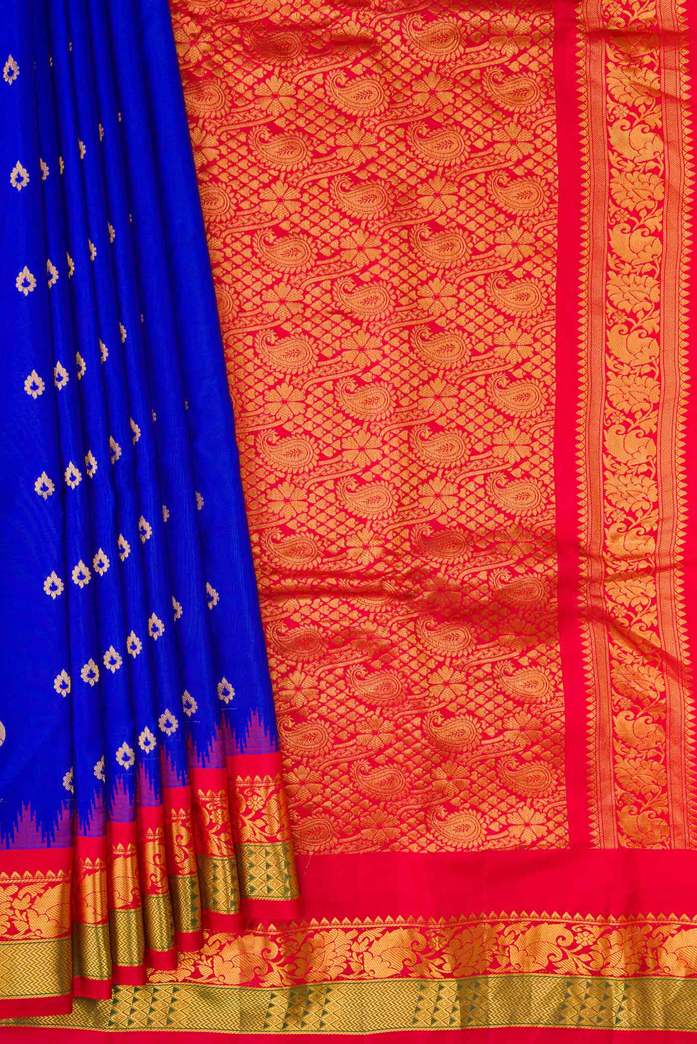 Royal Blue Dual Tone Gadwal Silk Saree - Image 4