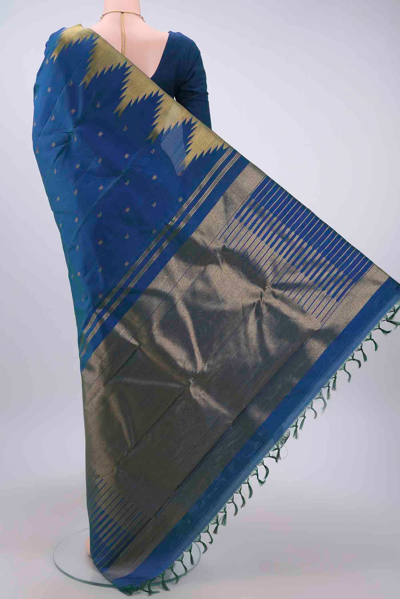 Royal Blue Dual Tone Kanchipuram Saree - Image 3