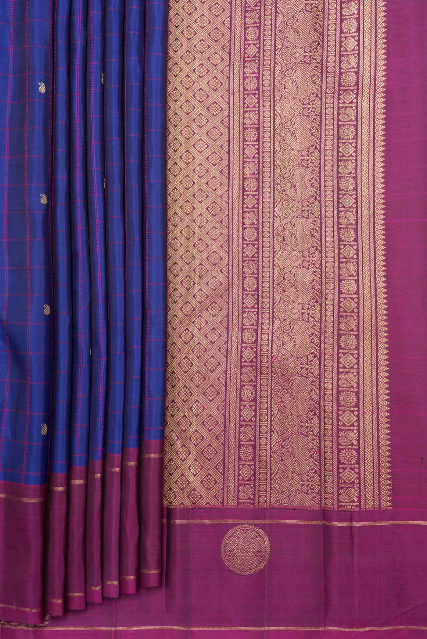 Royal Blue Dual Tone Kanchipuram Silk Saree - Image 4