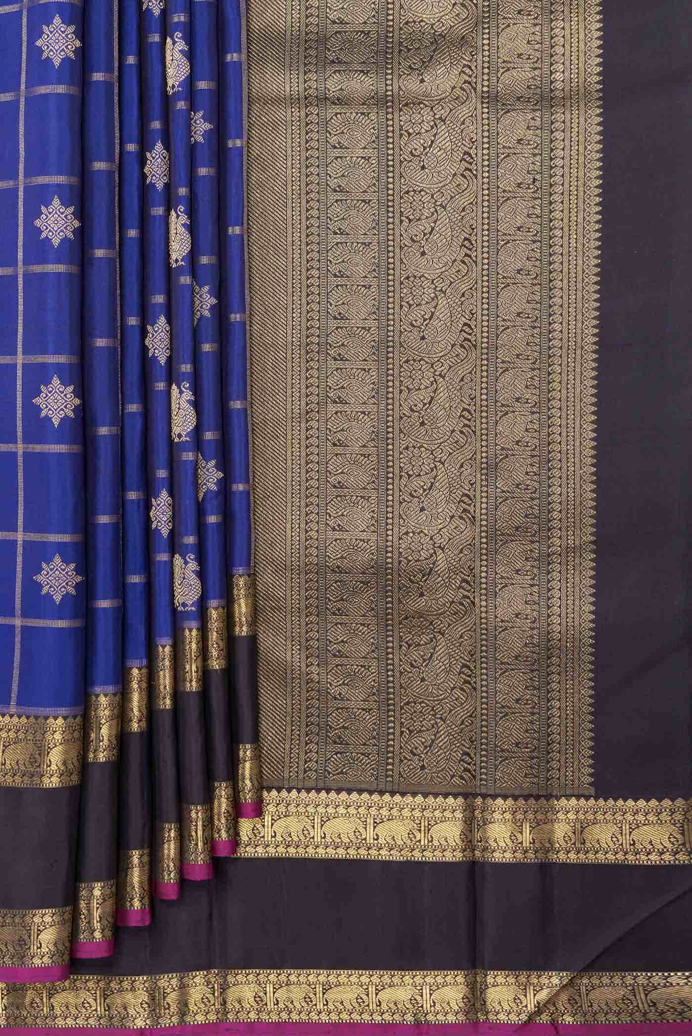 Pure Silk Pure Zari Royal Blue Dual Tone Kanchipuram Saree - Image 2