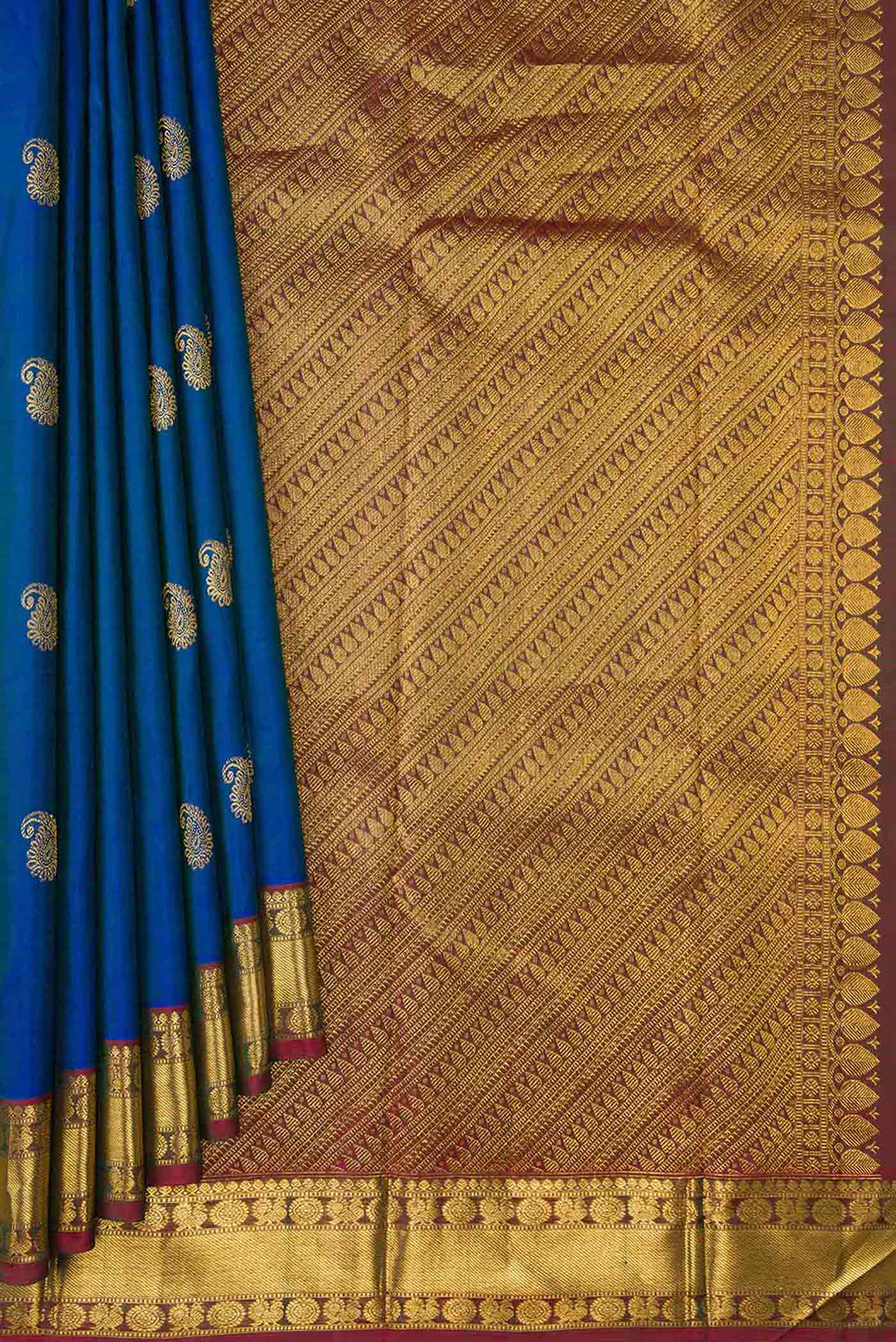 Royal Blue Dual Tone Kanjivaram Silk Saree - Image 4