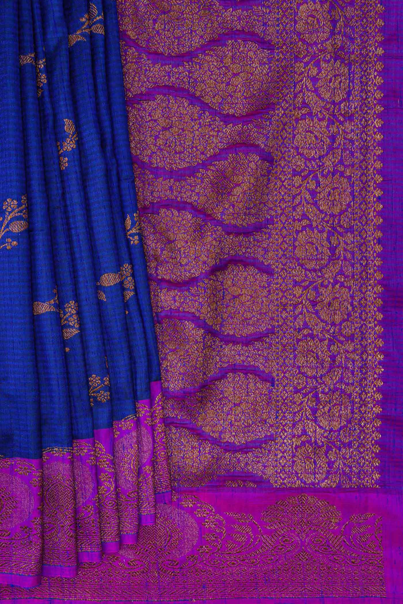 Royal Blue Banarasi Tussar Silk Saree - Image 4